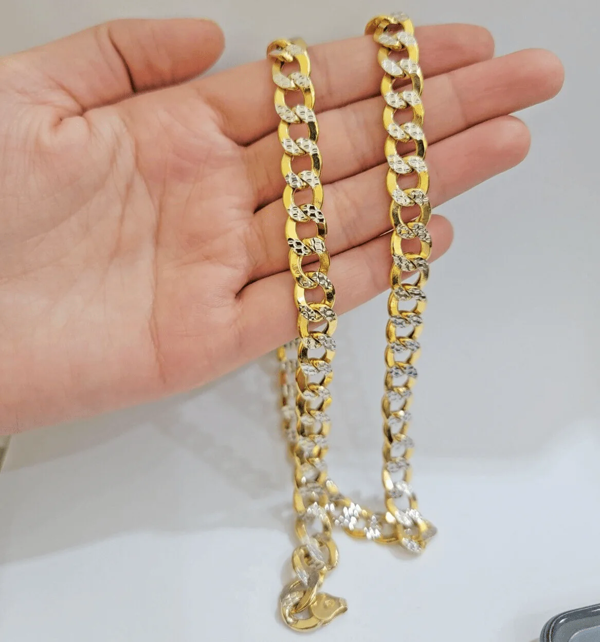 Real 10k Yellow Gold Chain Curb Link Necklace 10mm 26 Inch Diamond Cut Two-tone - Image 8