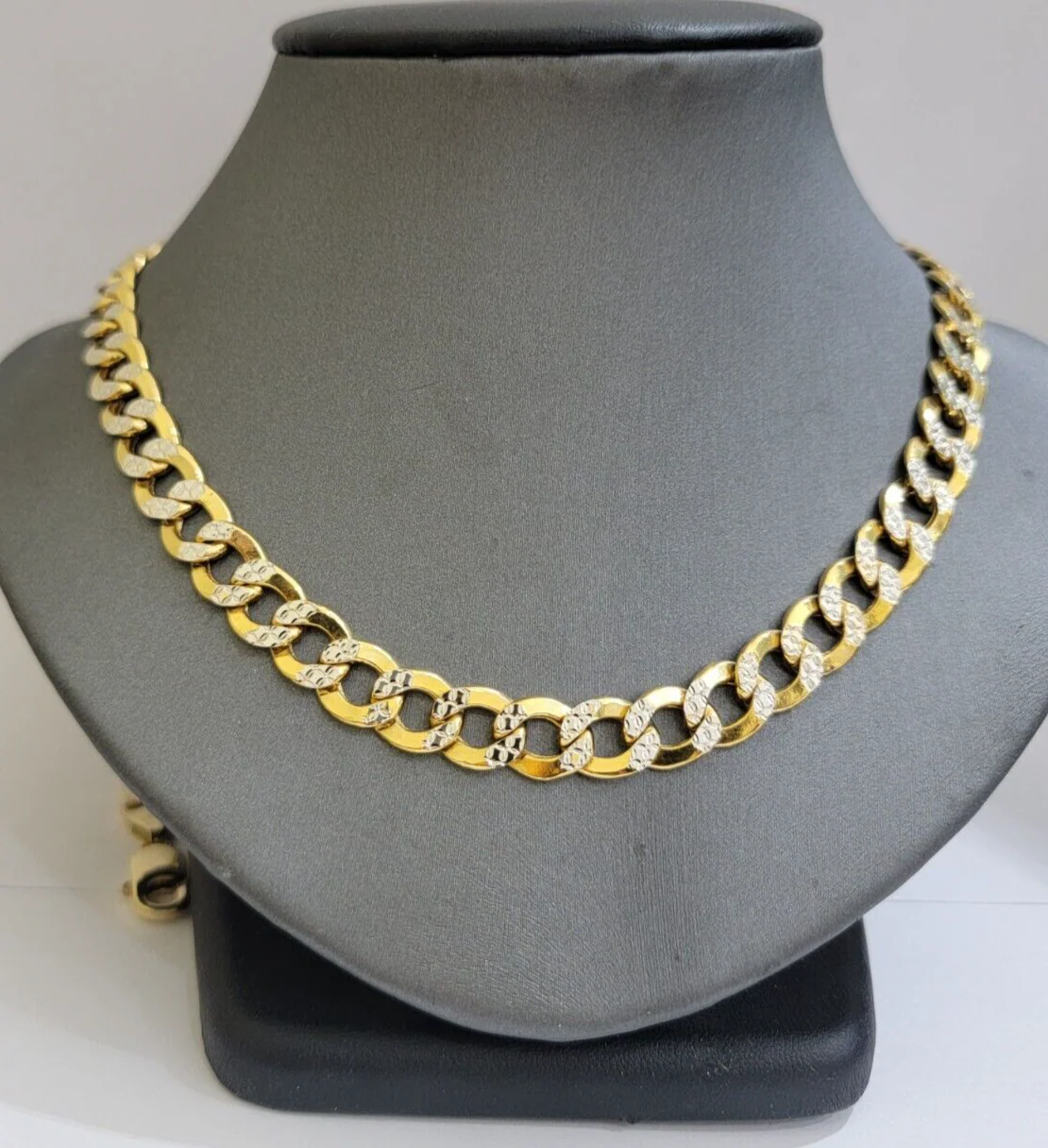 Real 10k Yellow Gold Chain Curb Link Necklace 10mm 26 Inch Diamond Cut Two-tone - Image 9