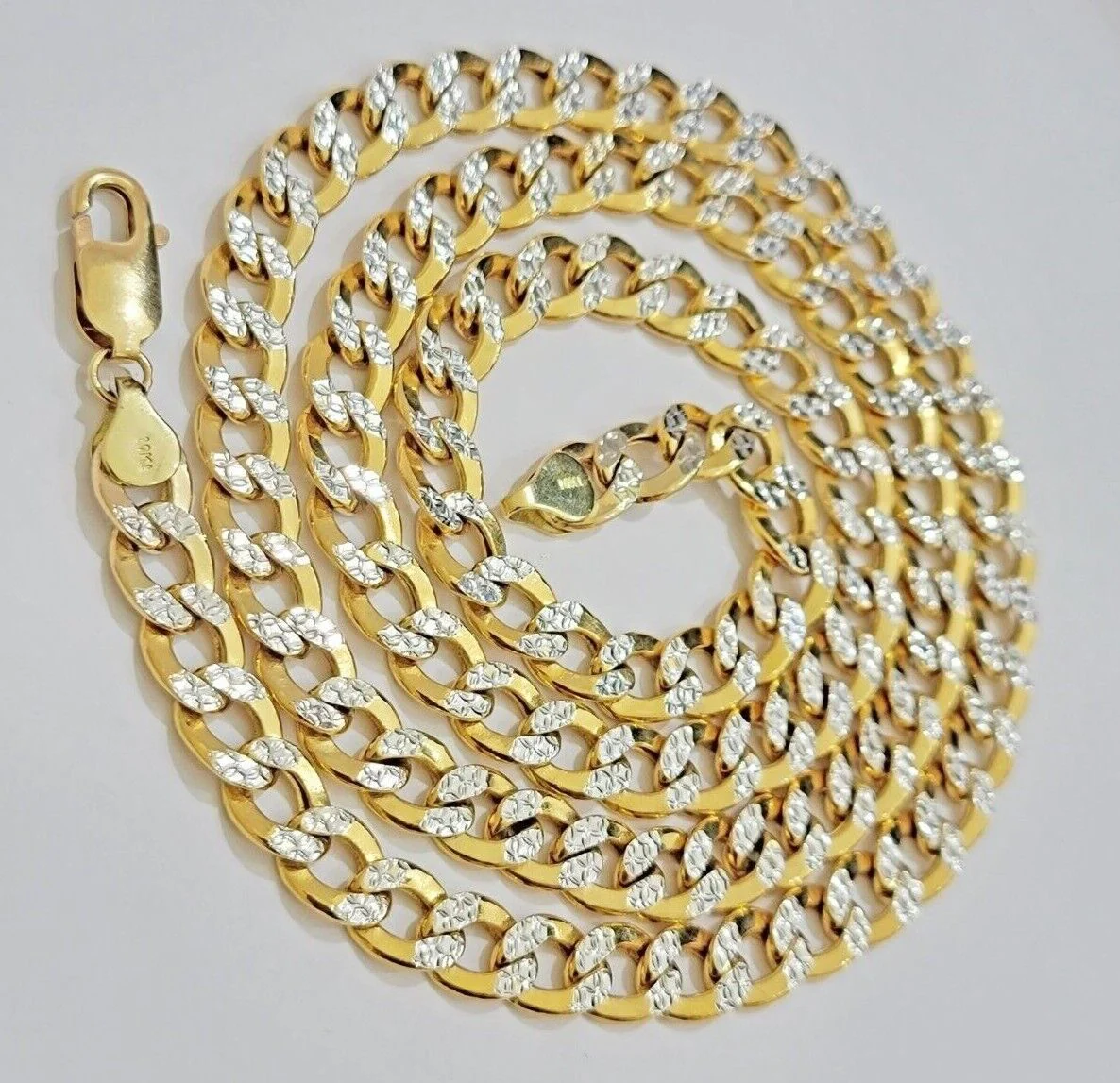 Real 10k Yellow Gold Chain Curb Link Necklace 8mm 18-30 Inch Diamond Cut Twotone - Image 3