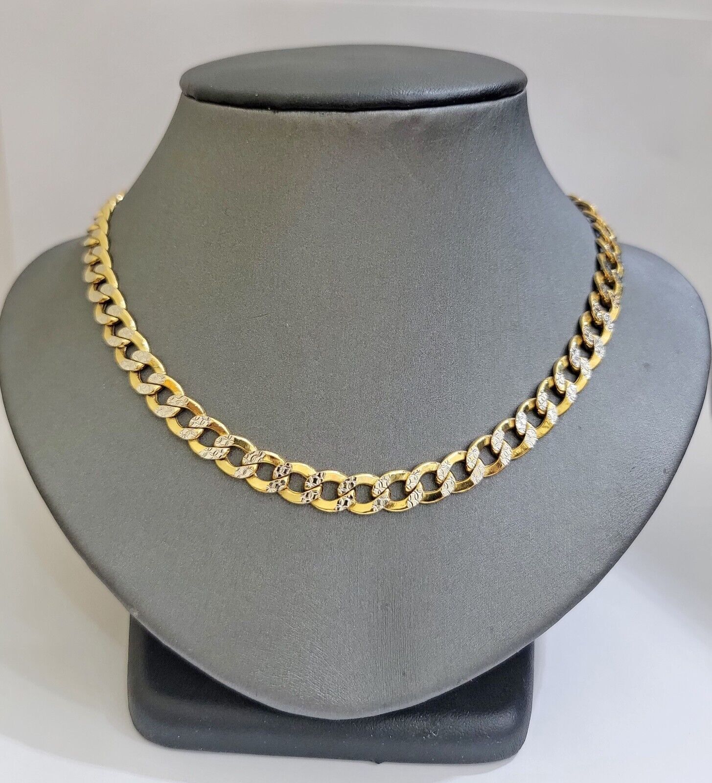 Real 10k Yellow Gold Chain Curb Link Necklace 8mm 18-30 Inch Diamond Cut Twotone - Image 5