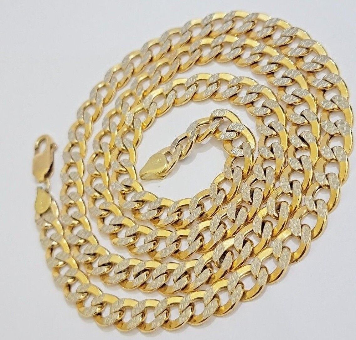 Real 10k Yellow Gold Chain Curb Link Necklace 8mm 18-30 Inch Diamond Cut Twotone - Image 6