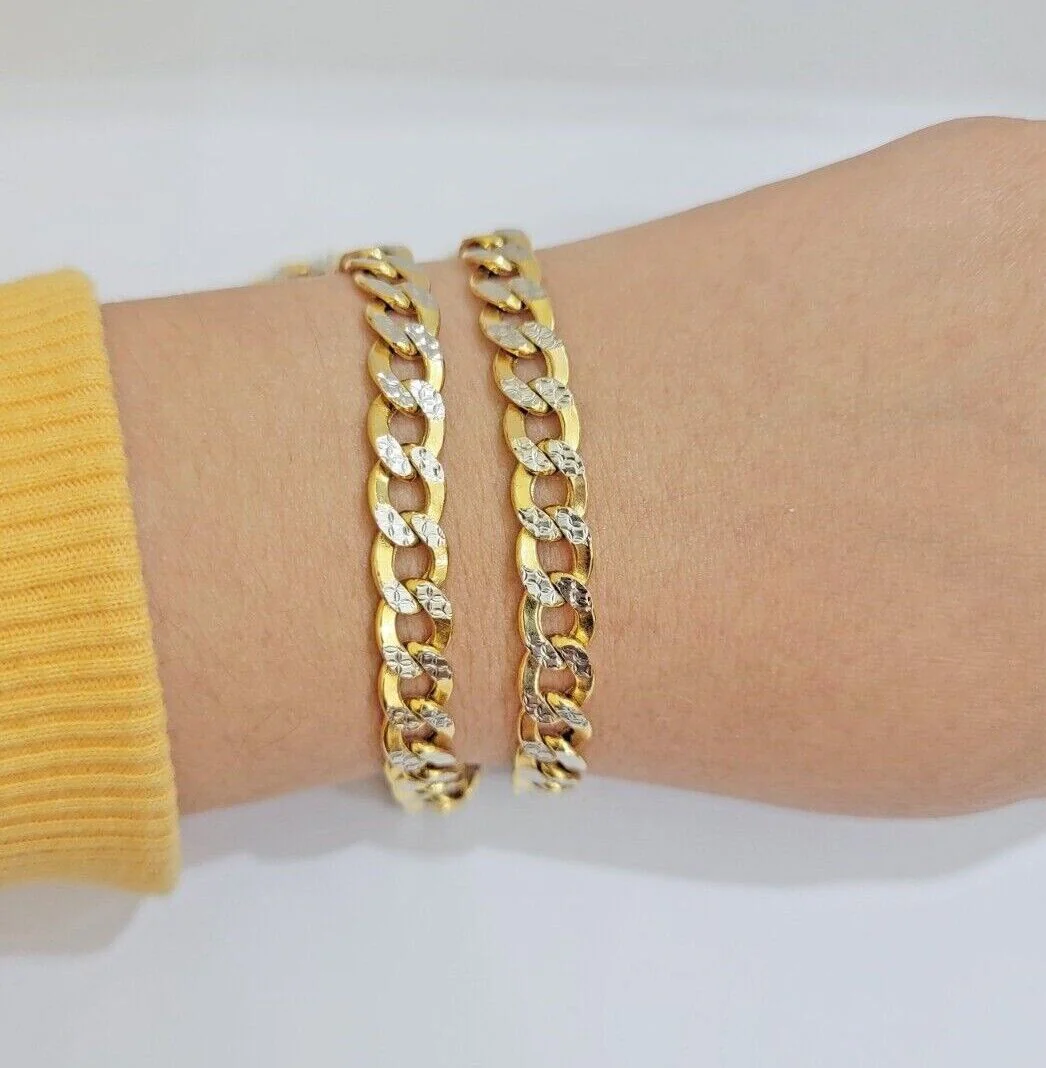Real 10k Yellow Gold Chain Curb Link Necklace 8mm 18-30 Inch Diamond Cut Twotone - Image 7