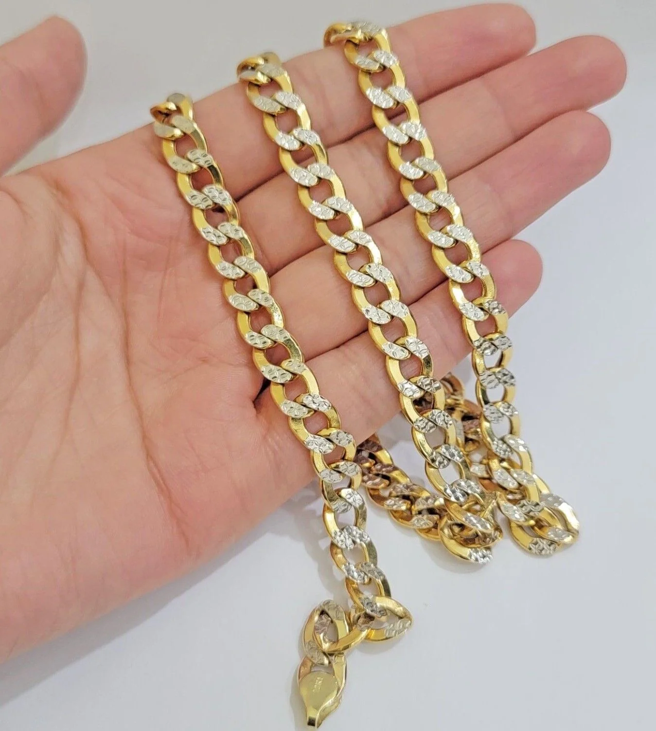 Real 10k Yellow Gold Chain Curb Link Necklace 8mm 18-30 Inch Diamond Cut Twotone - Image 8
