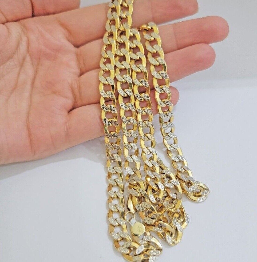 Real 10k Yellow Gold Chain Curb Link Necklace 8mm 18-30 Inch Diamond Cut Twotone - Image 9