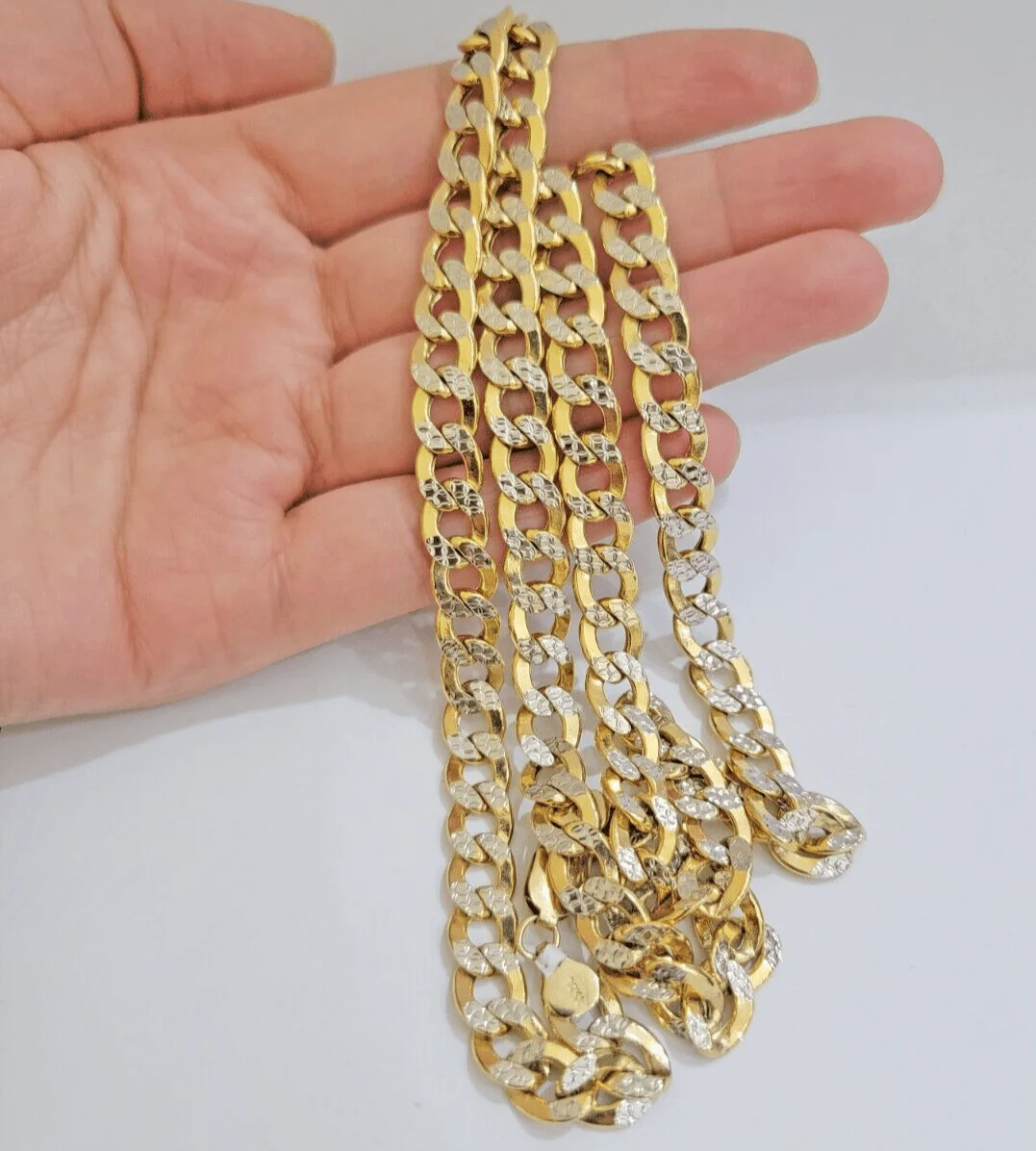 Real 10k Yellow Gold Chain Curb Link Necklace 8mm 20 Inch Diamond Cut Two-tone - Image 7