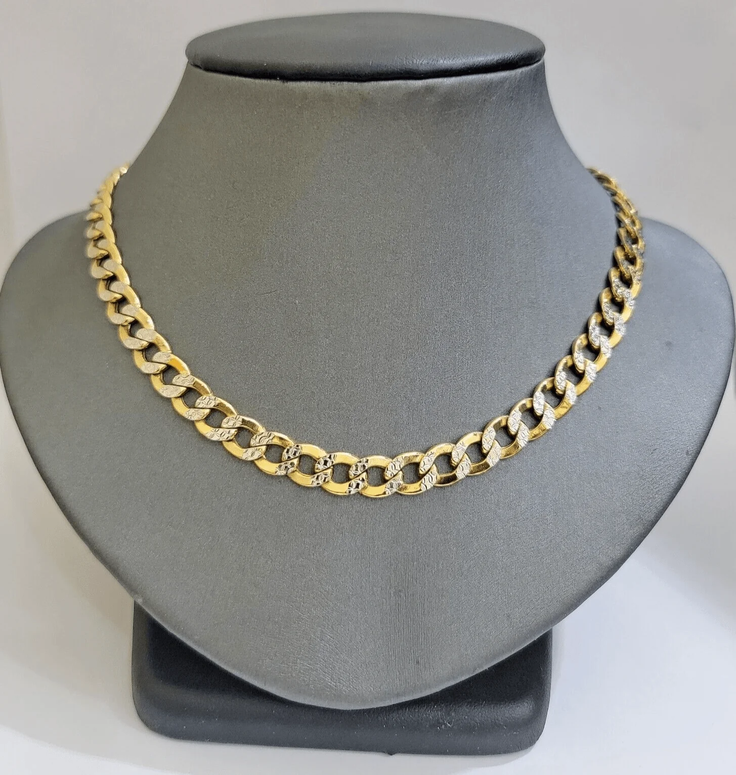 Real 10k Yellow Gold Chain Curb Link Necklace 8mm 22 Inch Diamond Cut Two-tone - Image 2