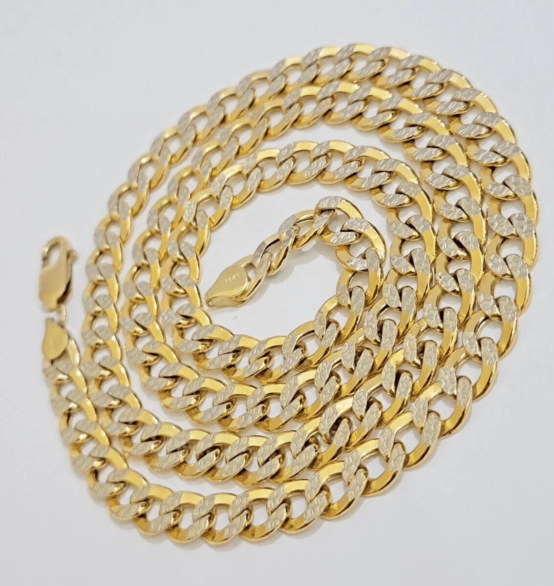 Real 10k Yellow Gold Chain Curb Link Necklace 8mm 22 Inch Diamond Cut Two-tone - Image 7