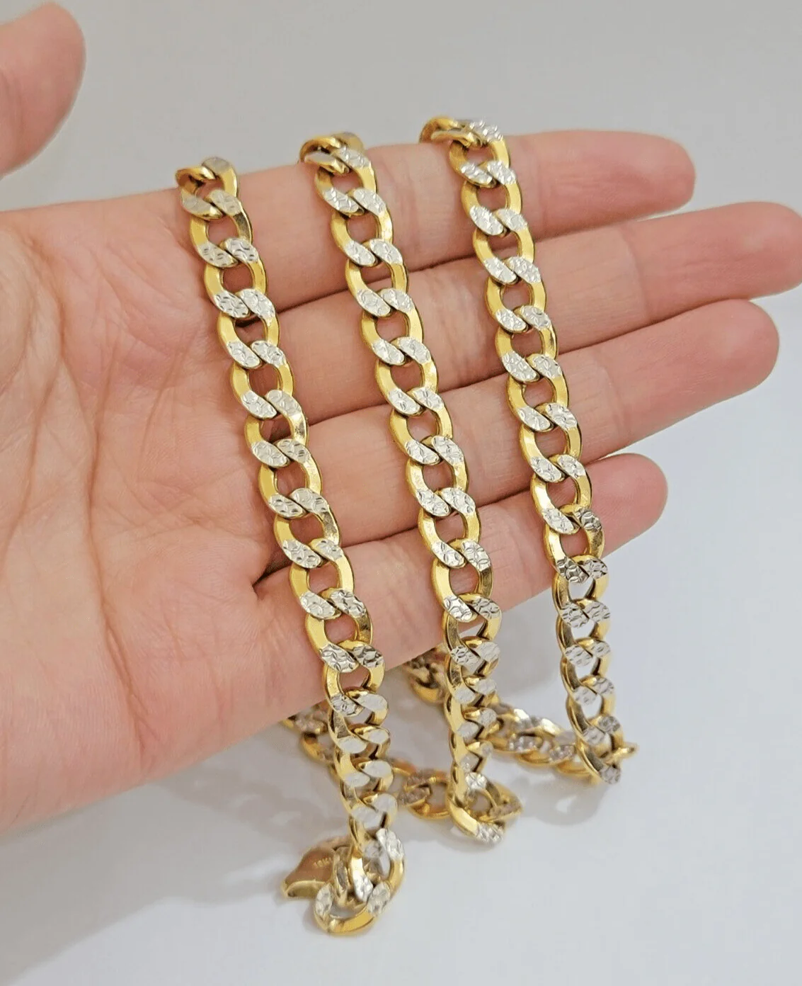 Real 10k Yellow Gold Chain Curb Link Necklace 8mm 24 Inch Diamond Cut Two-tone - Image 8
