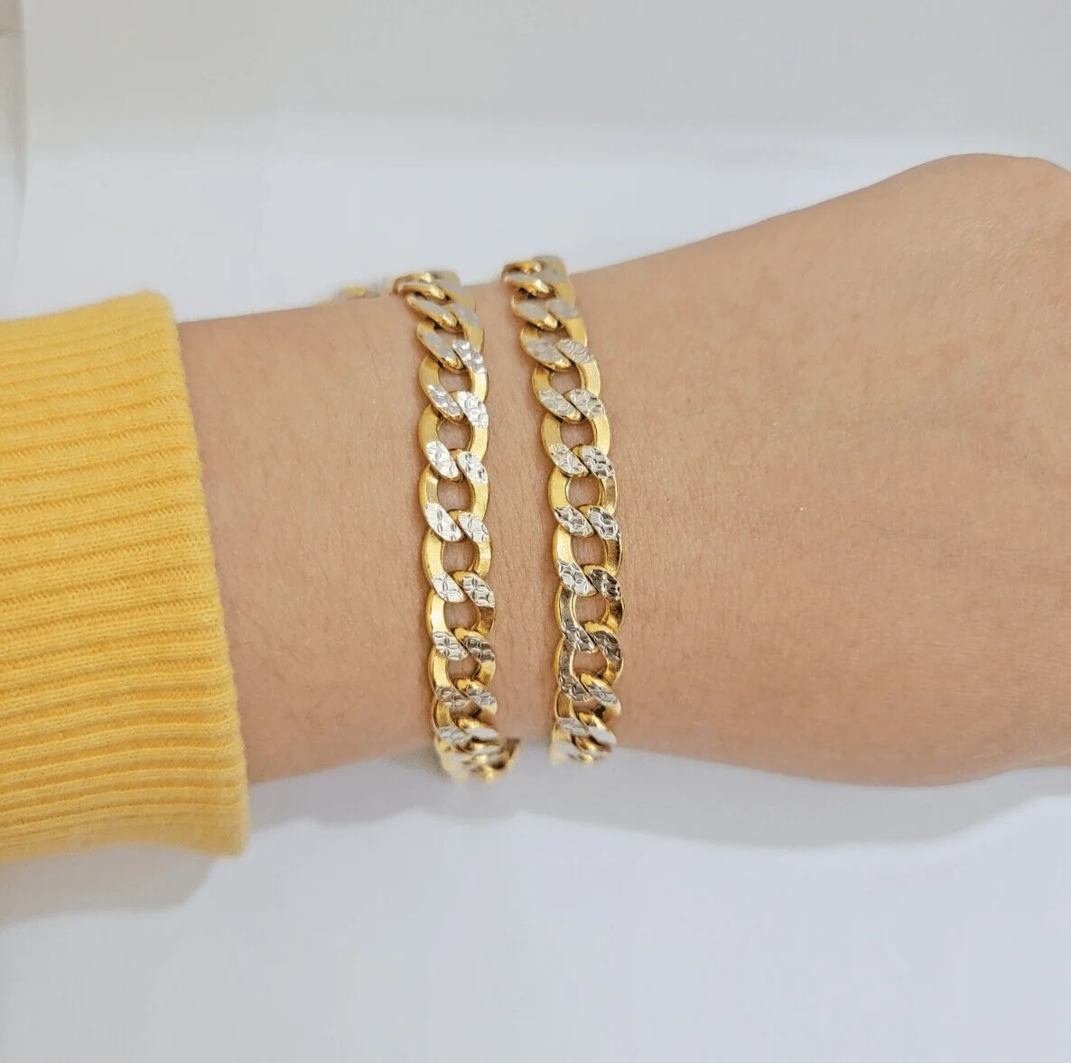 Real 10k Yellow Gold Chain Curb Link Necklace 8mm 26 Inch Diamond Cut Two-tone - Image 5