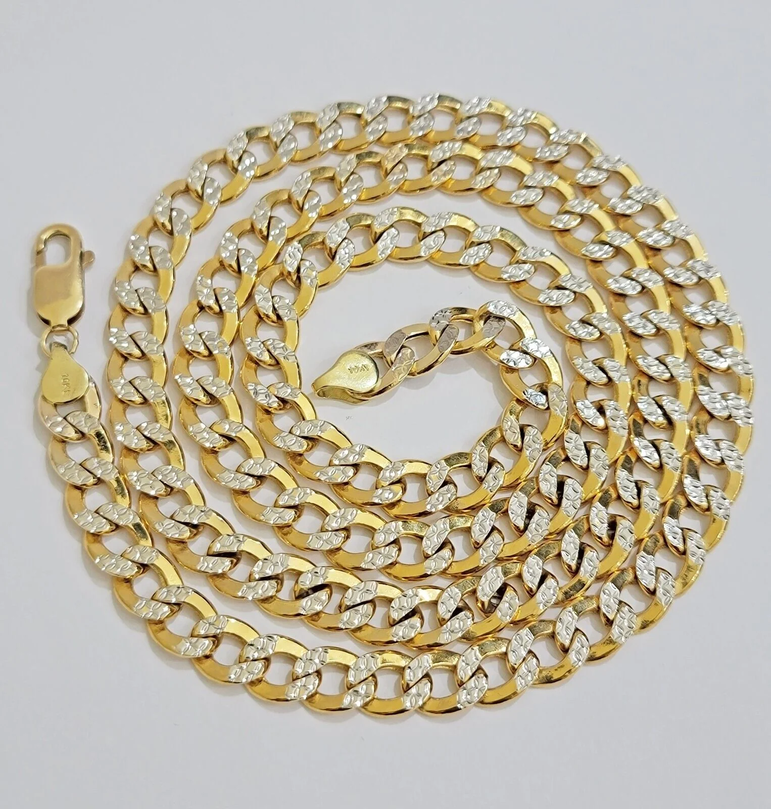 Real 10k Yellow Gold Chain Curb Link Necklace 8mm 26 Inch Diamond Cut Two-tone - Image 6