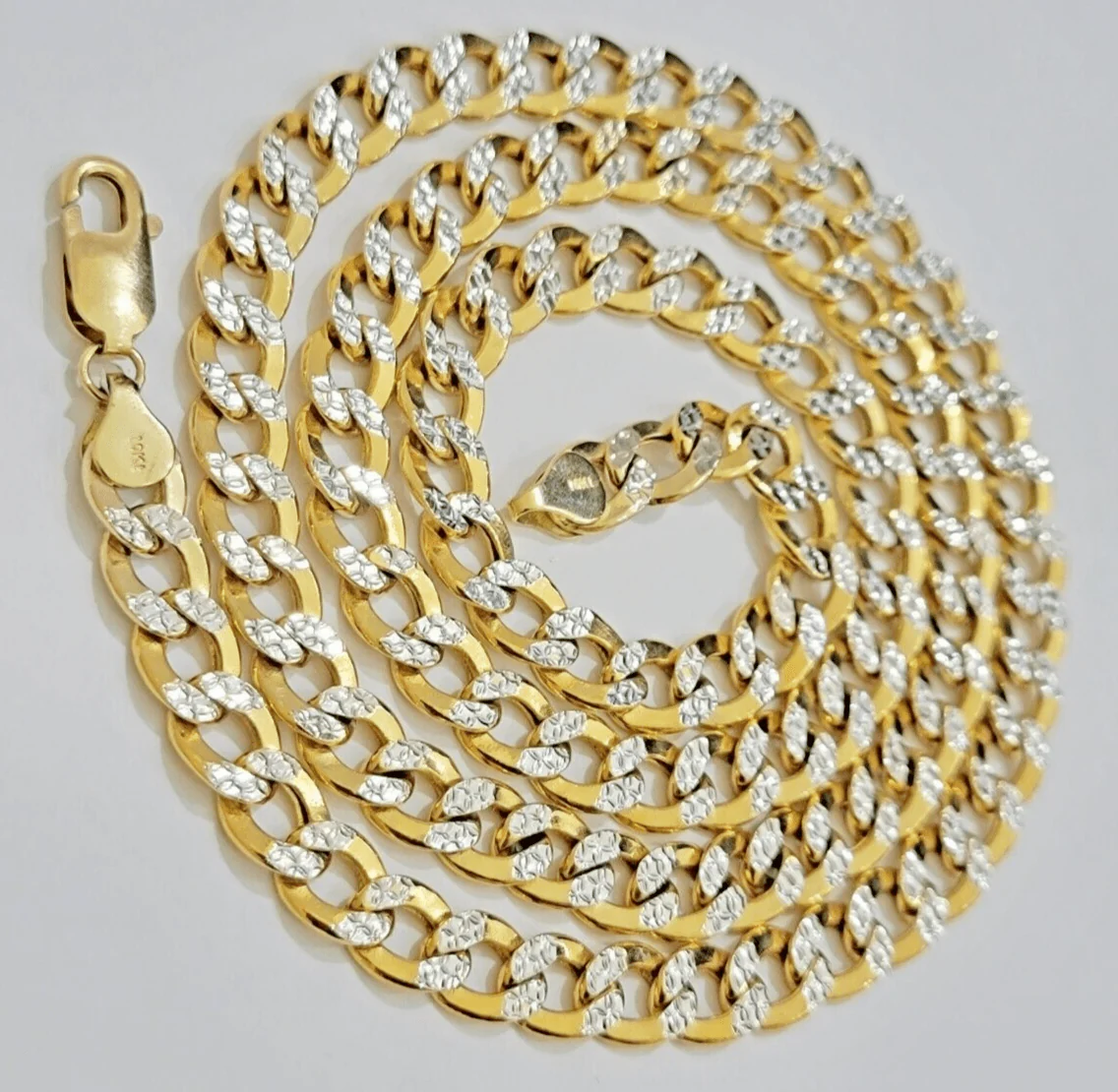Real 10k Yellow Gold Chain Curb Link Necklace 8mm 26 Inch Diamond Cut Two-tone - Image 7