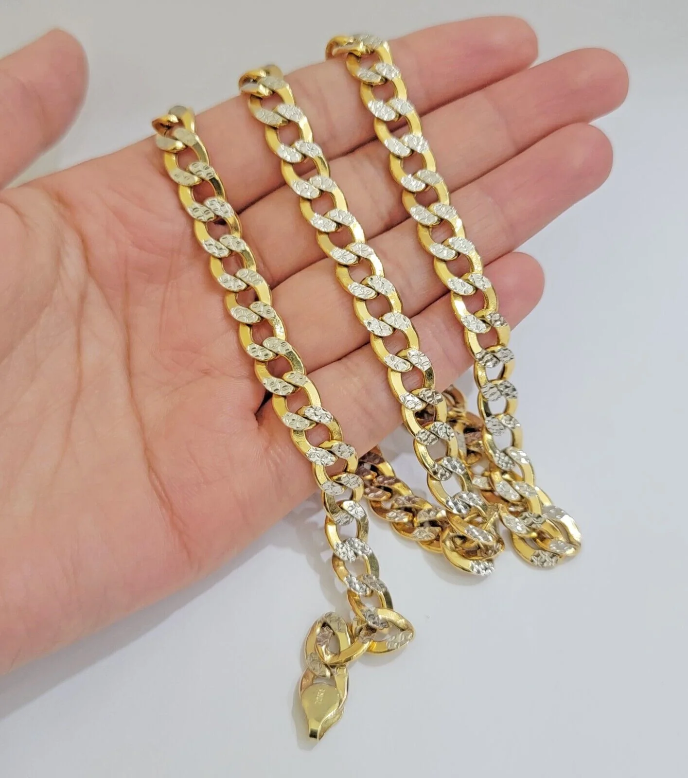 Real 10k Yellow Gold Chain Curb Link Necklace 8mm 28 Inch Diamond Cut Two-tone - Image 5