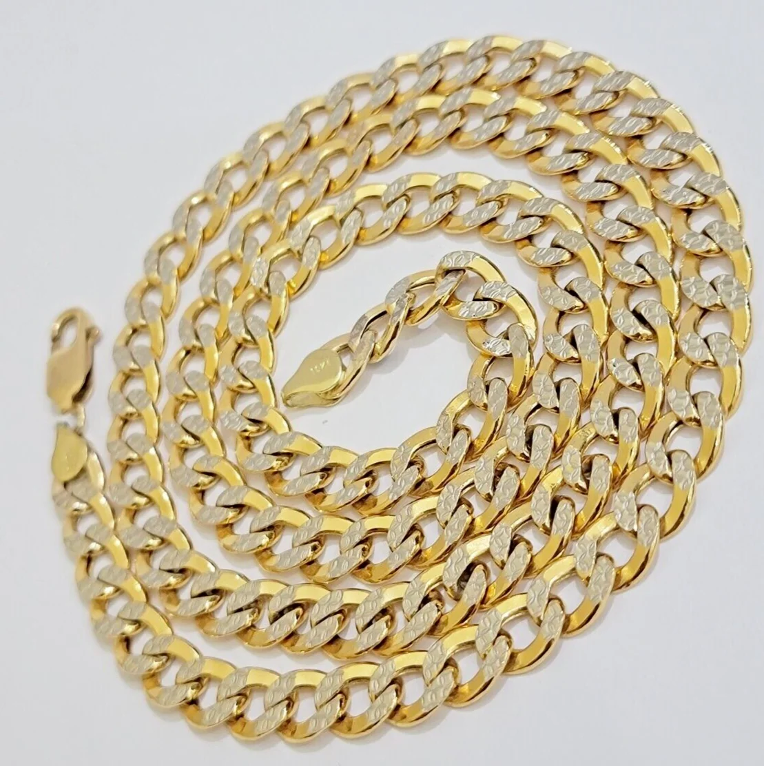 Real 10k Yellow Gold Chain Curb Link Necklace 8mm 28 Inch Diamond Cut Two-tone - Image 8