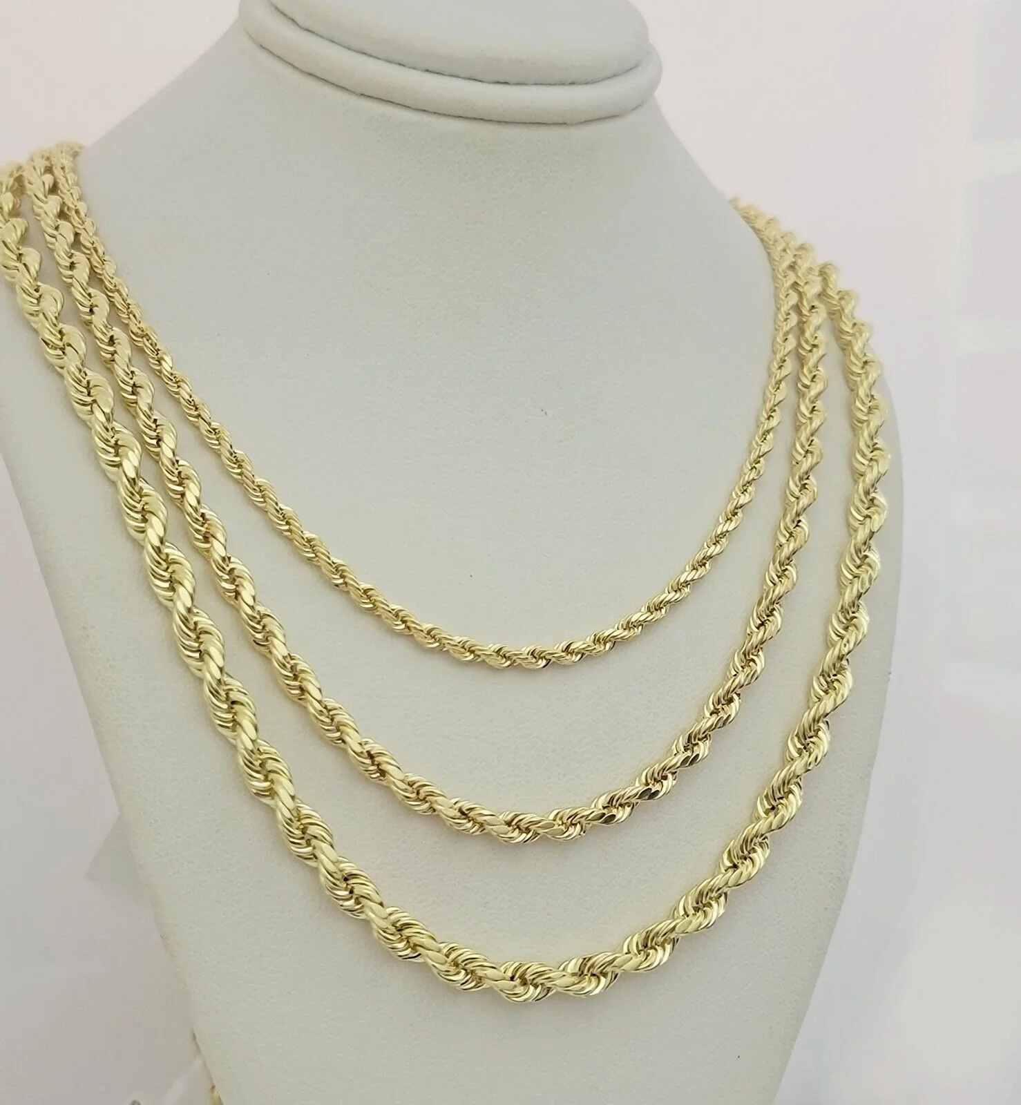 Real 10k Yellow Gold Chain Rope Necklace 3mm 4mm 5mm 18" 20" 22" 24" 26" 28" 30" - Image 3