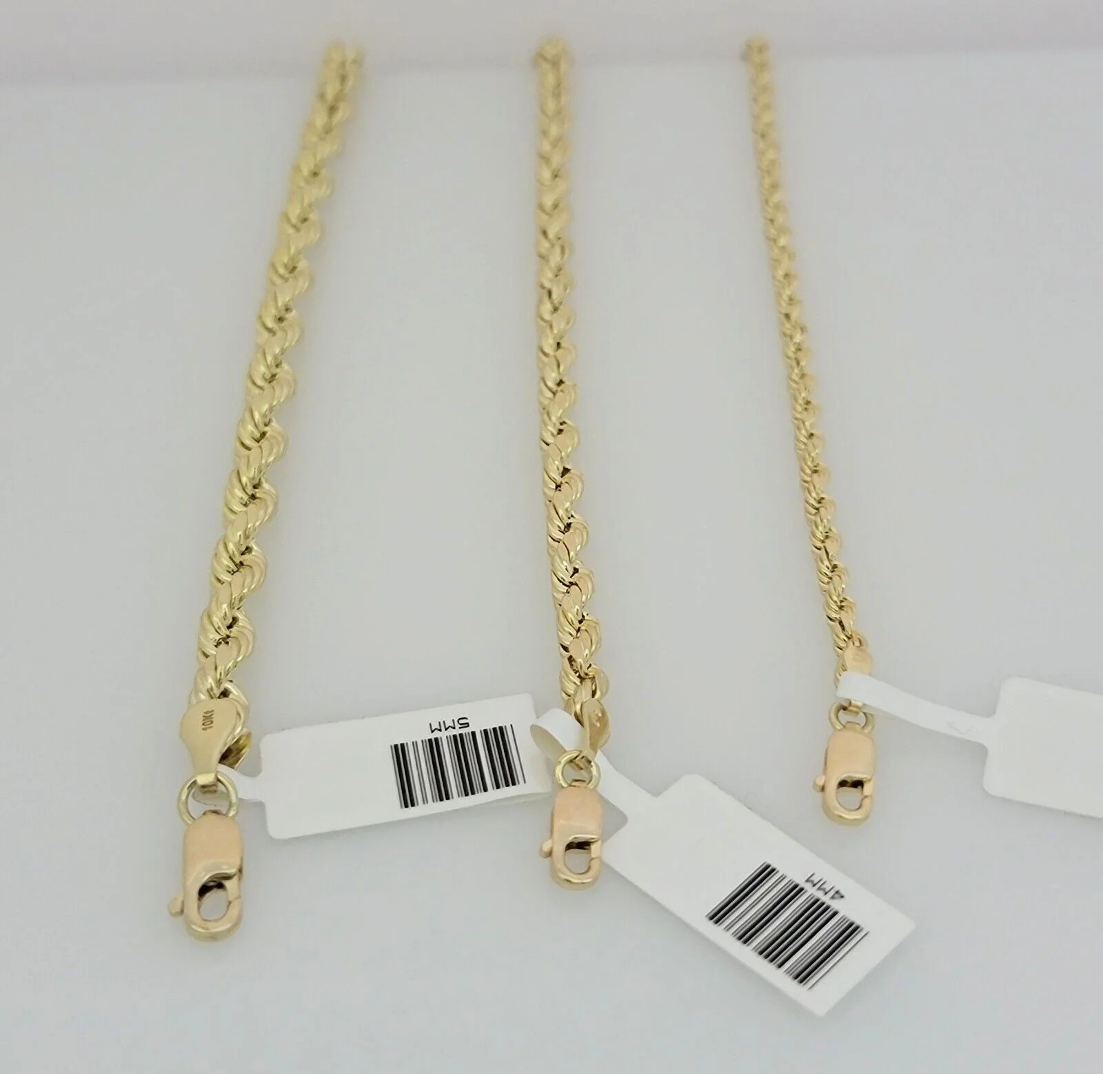 Real 10k Yellow Gold Chain Rope Necklace 3mm 4mm 5mm 18" 20" 22" 24" 26" 28" 30" - Image 4