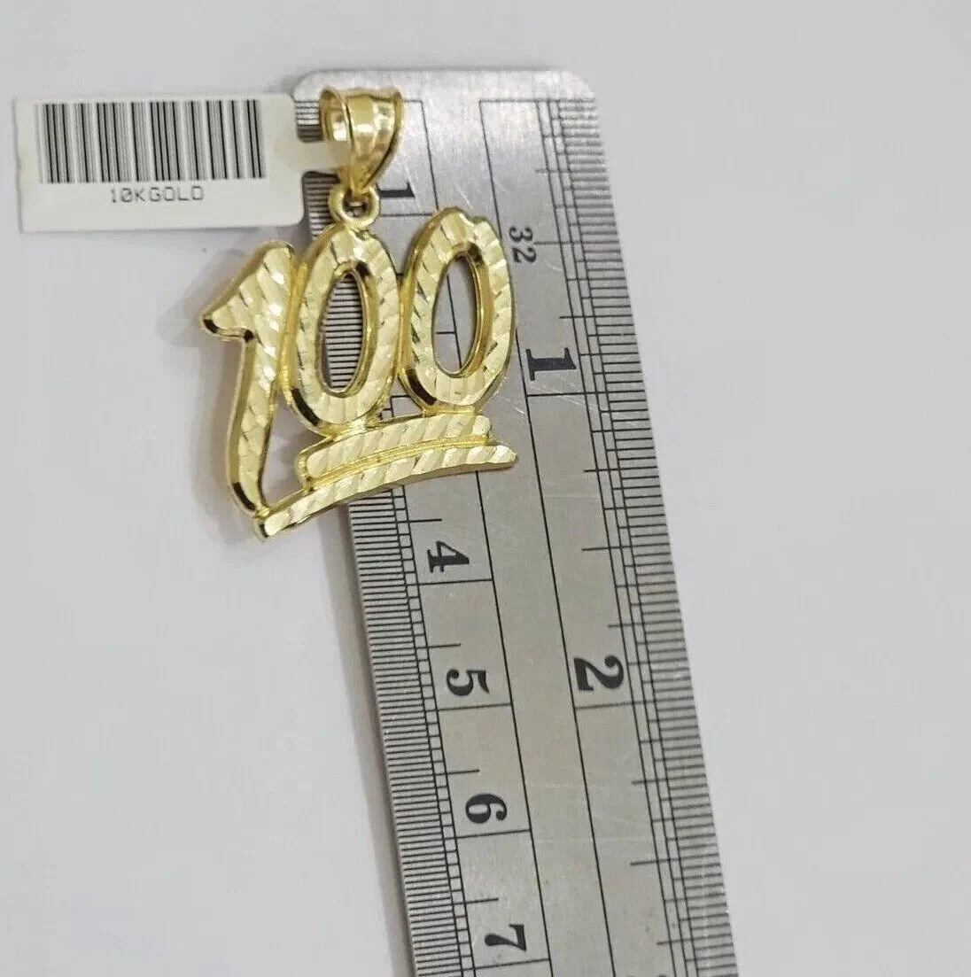 REAL 10k Yellow Gold Charm 100 pendant With Diamond Cuts For Mens - Image 2