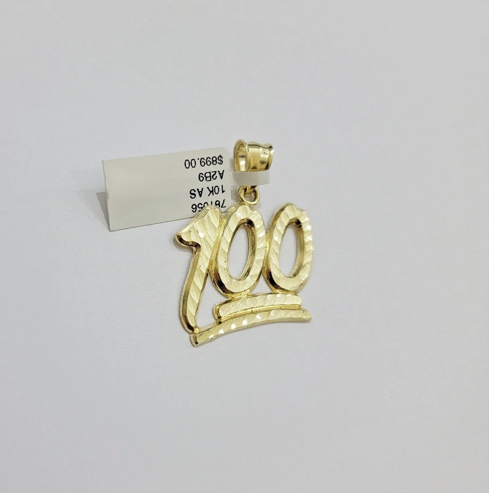 REAL 10k Yellow Gold Charm 100 pendant With Diamond Cuts For Mens - Image 3