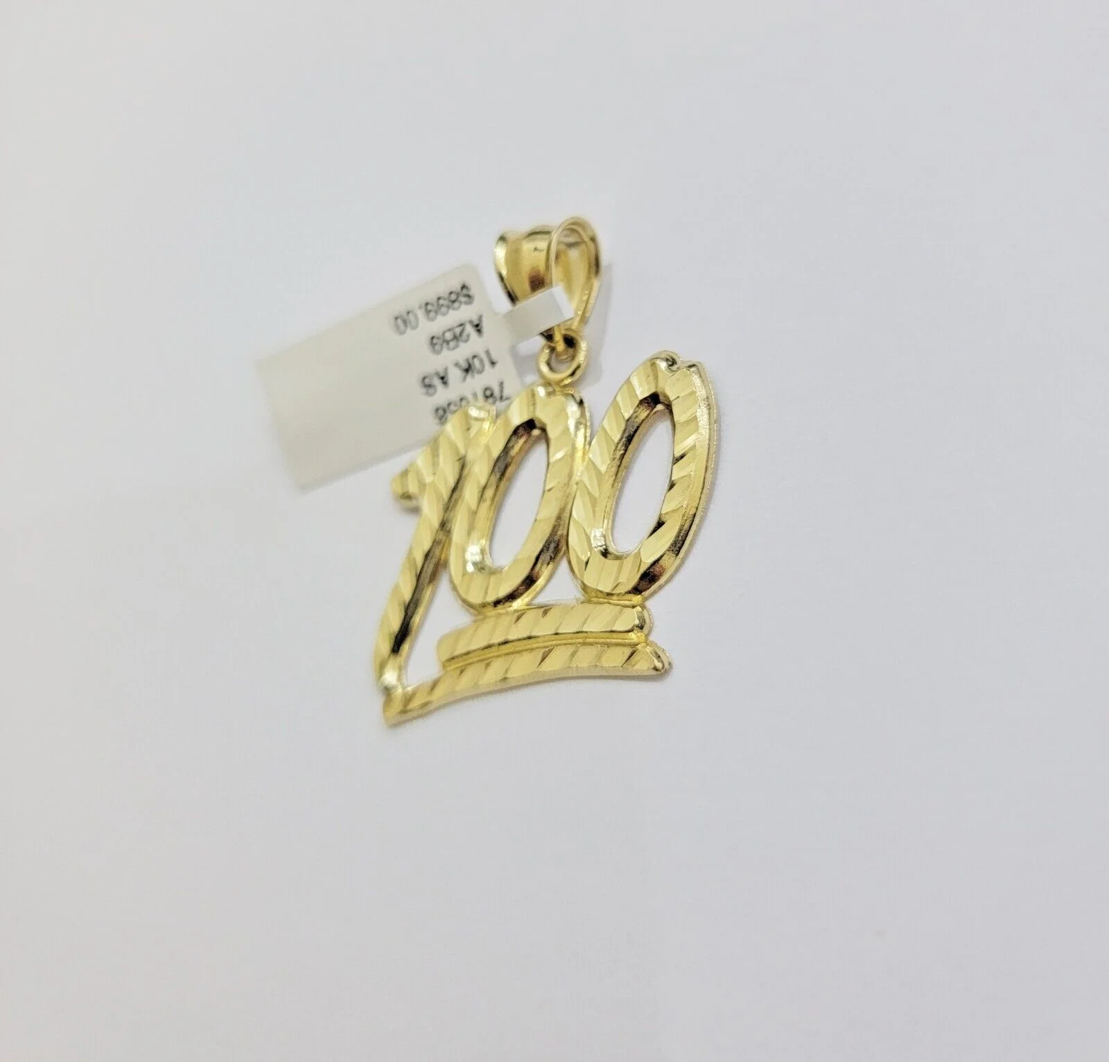 REAL 10k Yellow Gold Charm 100 pendant With Diamond Cuts For Mens - Image 4