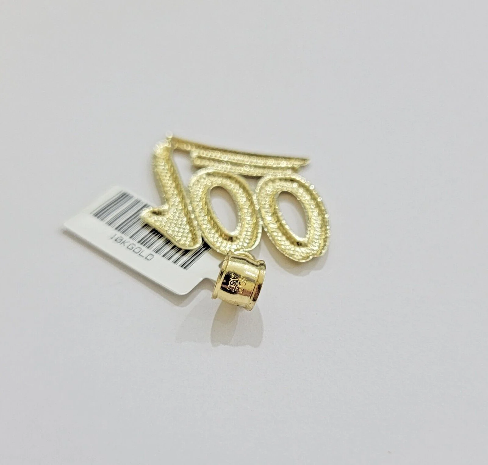 REAL 10k Yellow Gold Charm 100 pendant With Diamond Cuts For Mens - Image 5