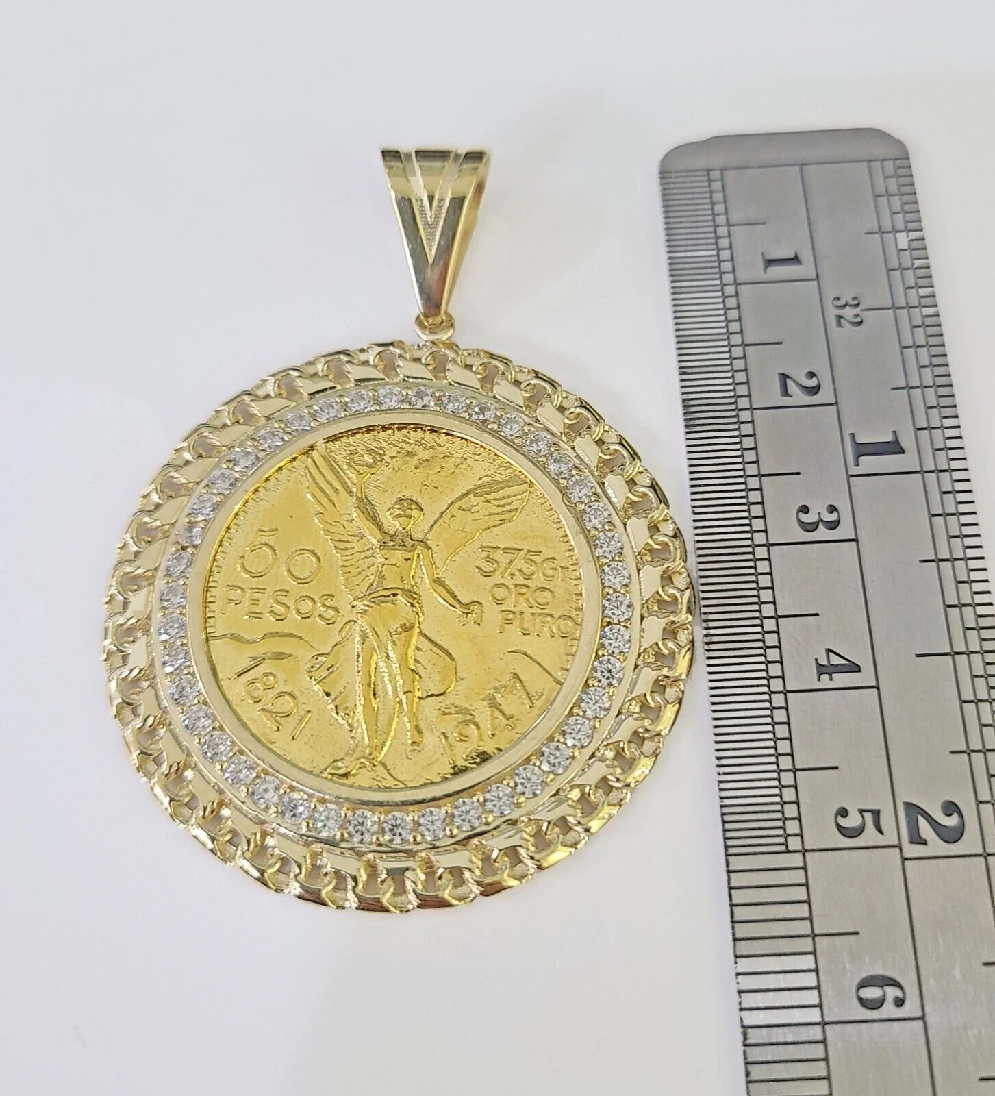 REAL 10k Yellow Gold Charm Centenario Style Coin in Bezel 50 Pesos 1947 For Men - Image 5