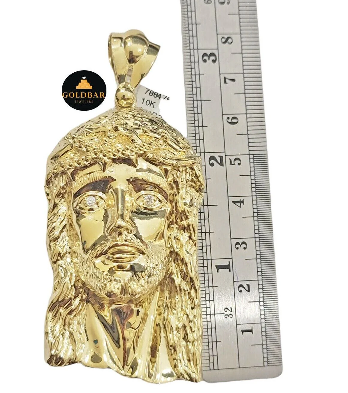 Real 10k Yellow Gold Charm Mens Pendant Jesus Face Head 3" Inch For Chain, 10KT - Image 2