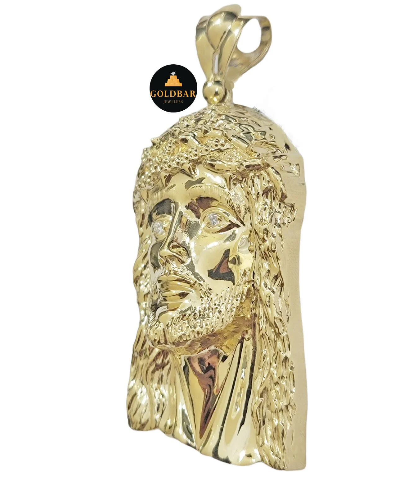 Real 10k Yellow Gold Charm Mens Pendant Jesus Face Head 3" Inch For Chain, 10KT - Image 4