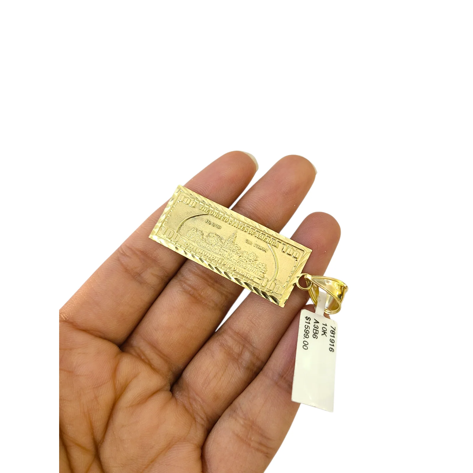 Real 10k Yellow Gold Charm Pendant 100 Dollar Money Diamond Cuts 10KT - Image 6