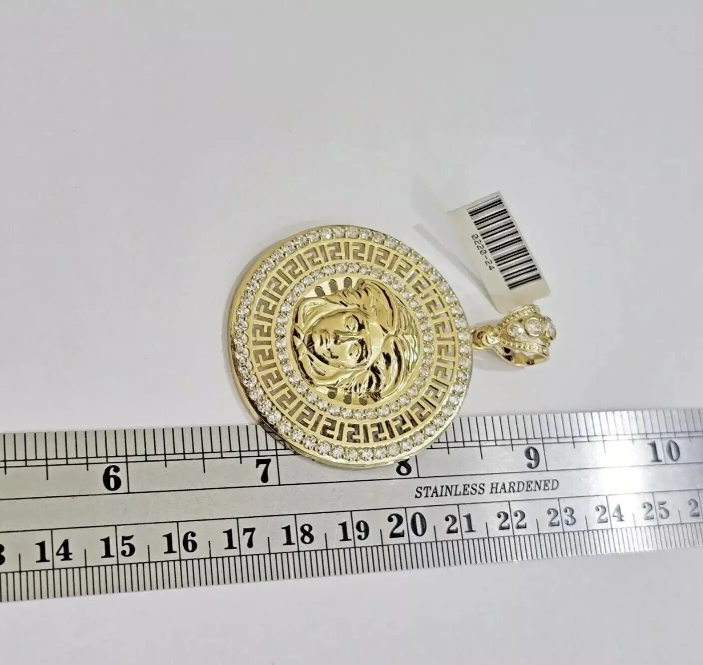 Real 10k Yellow Gold Charm Pendant Circular Round Head With Stones Unique Design - Image 6