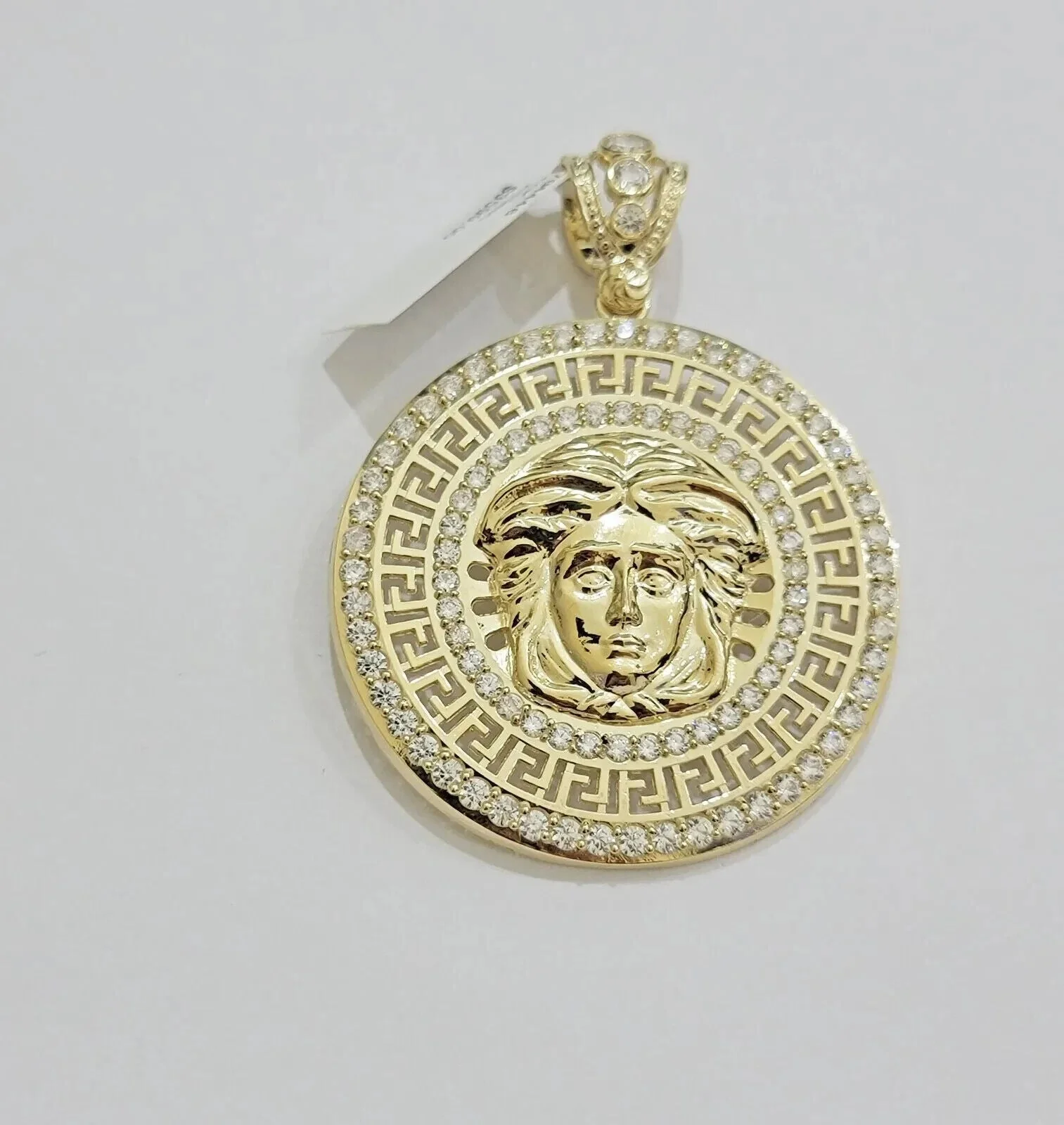 Real 10k Yellow Gold Charm Pendant Circular Round Head With Stones Unique Design - Image 7