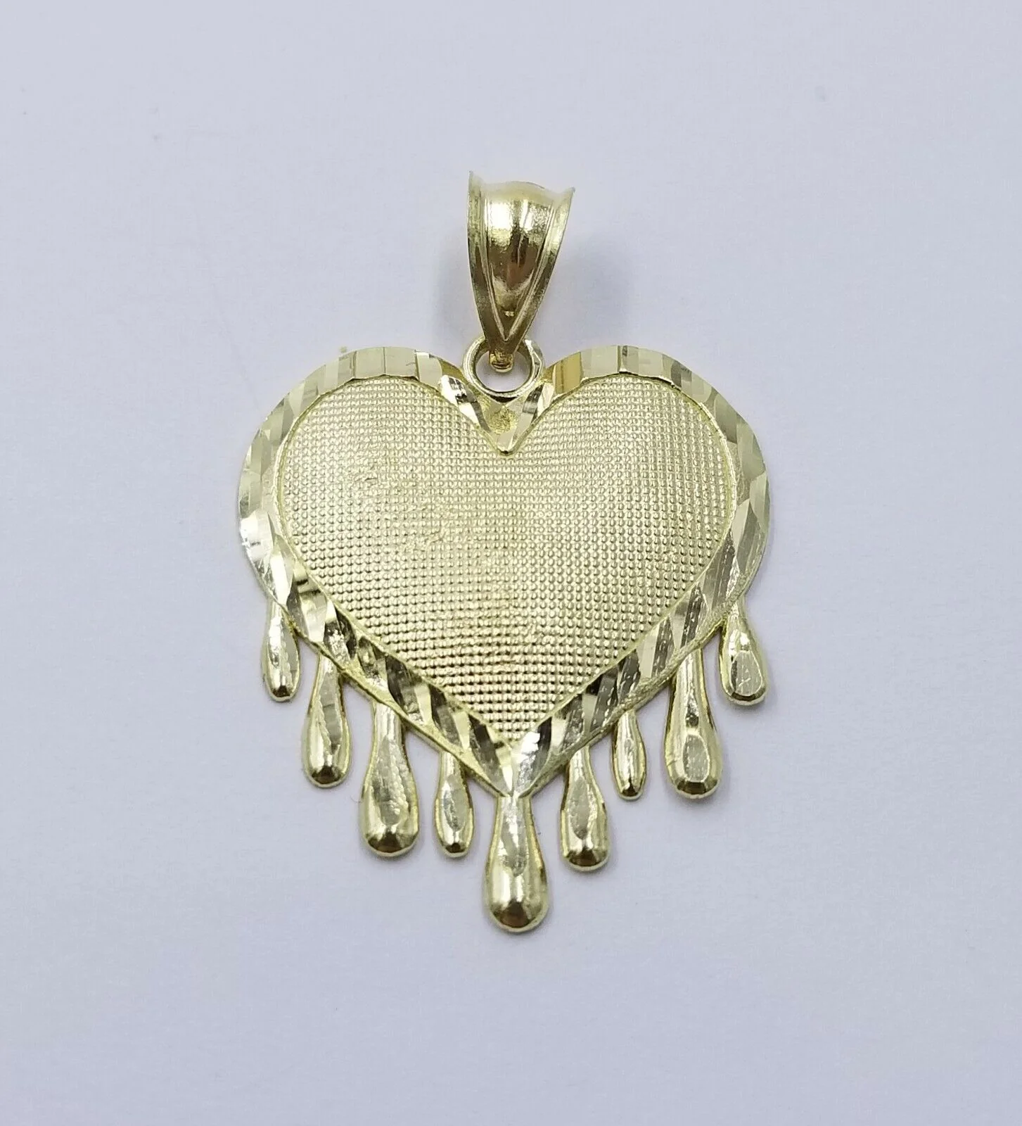 Real 10k Yellow Gold Charm Pendant Dripping heart with Franco Chain 18" 2mm - Image 2