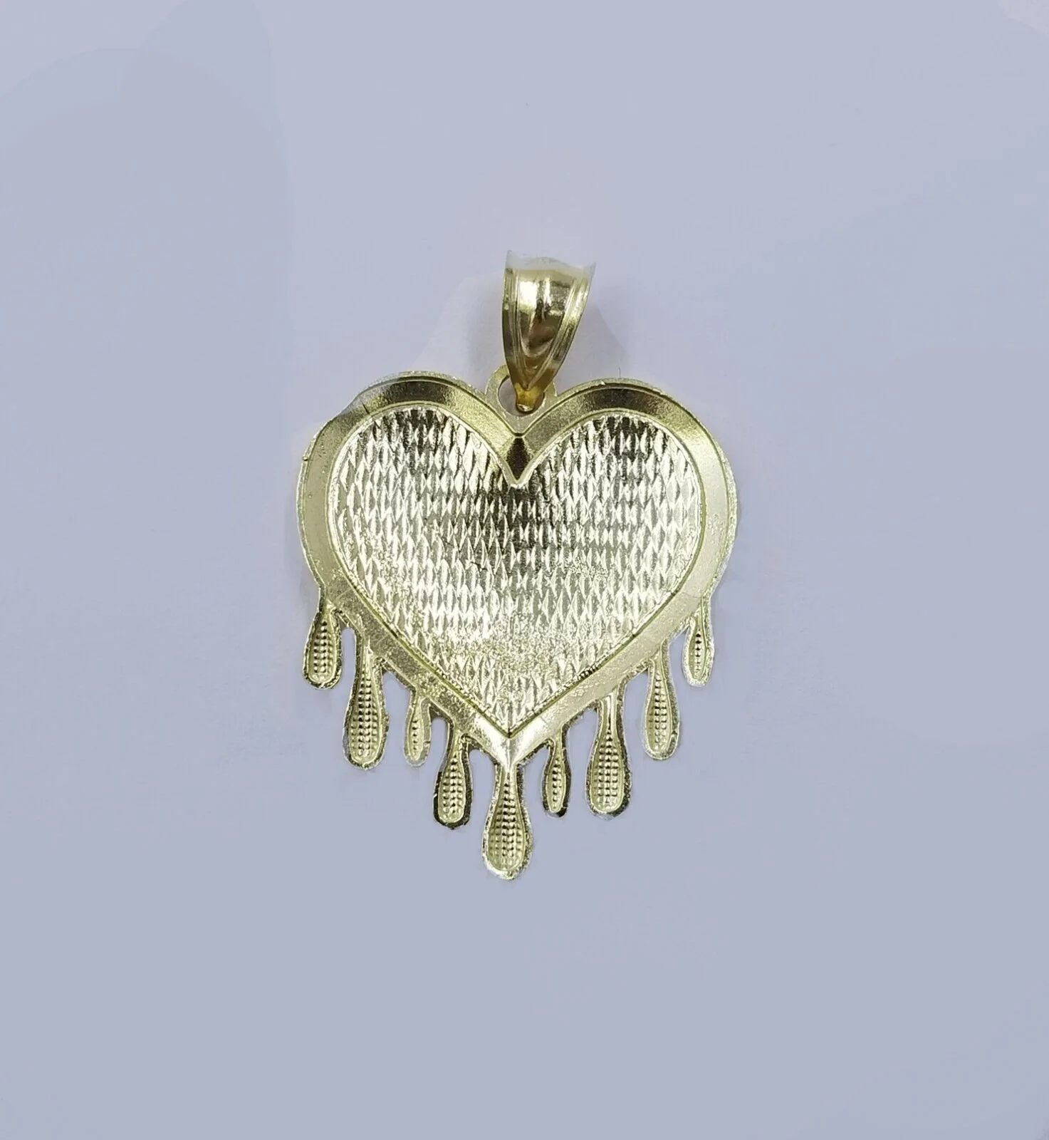 Real 10k Yellow Gold Charm Pendant Dripping heart with Franco Chain 18" 2mm - Image 6