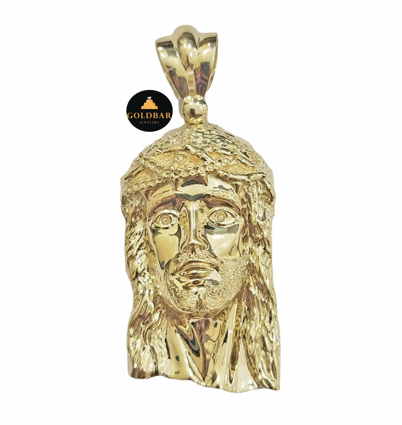 Real 10k Yellow Gold Charm Pendant Jesus Face Head 2.2" Inch For Chain, 10KT - Image 3
