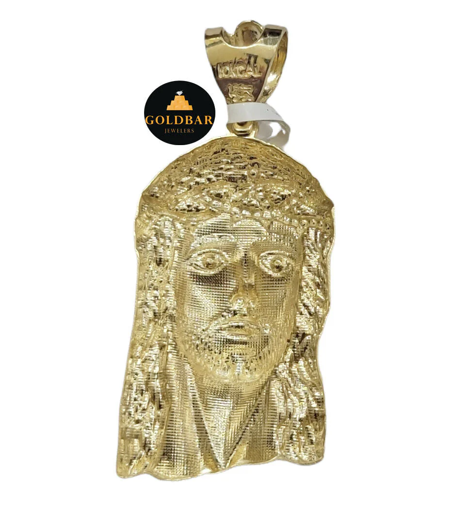 Real 10k Yellow Gold Charm Pendant Jesus Face Head 2.2" Inch For Chain, 10KT - Image 5