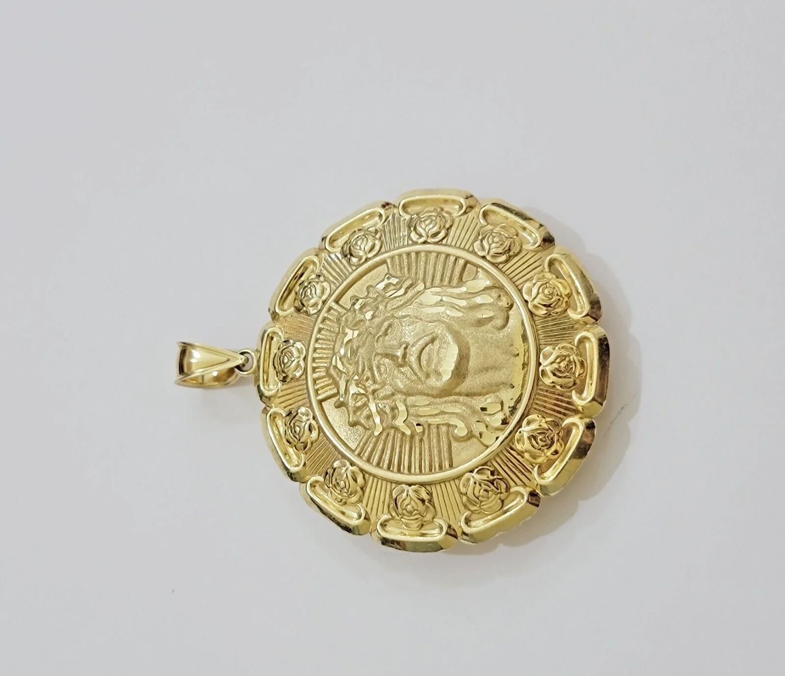 Real 10k Yellow Gold Charm Pendant Jesus Head Face & Virgin Mary 10KT For Men's - Image 3