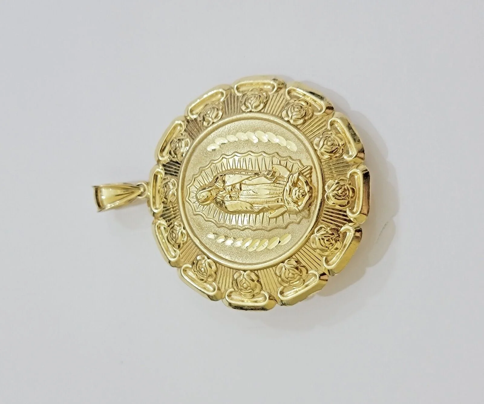 Real 10k Yellow Gold Charm Pendant Jesus Head Face & Virgin Mary 10KT For Men's - Image 4