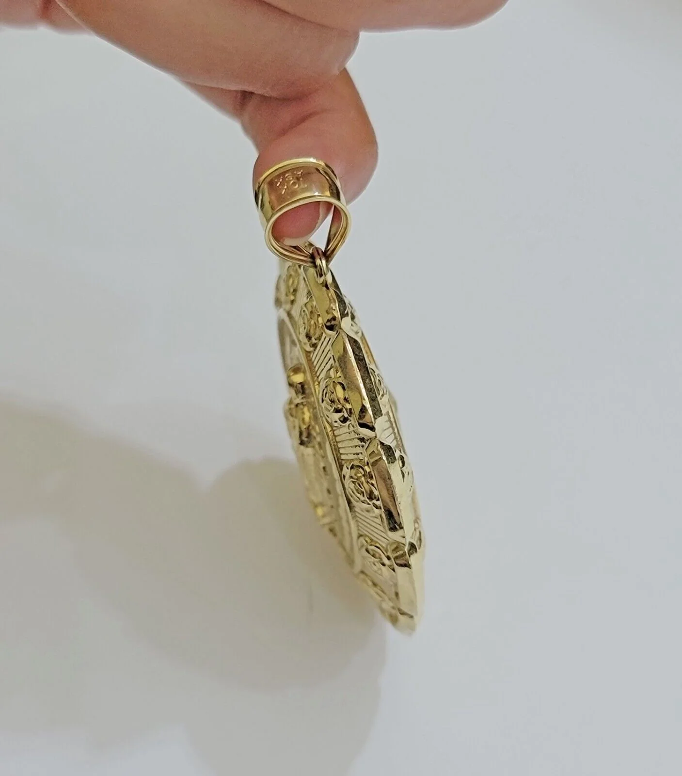 Real 10k Yellow Gold Charm Pendant Jesus Head Face & Virgin Mary 10KT For Men's - Image 8