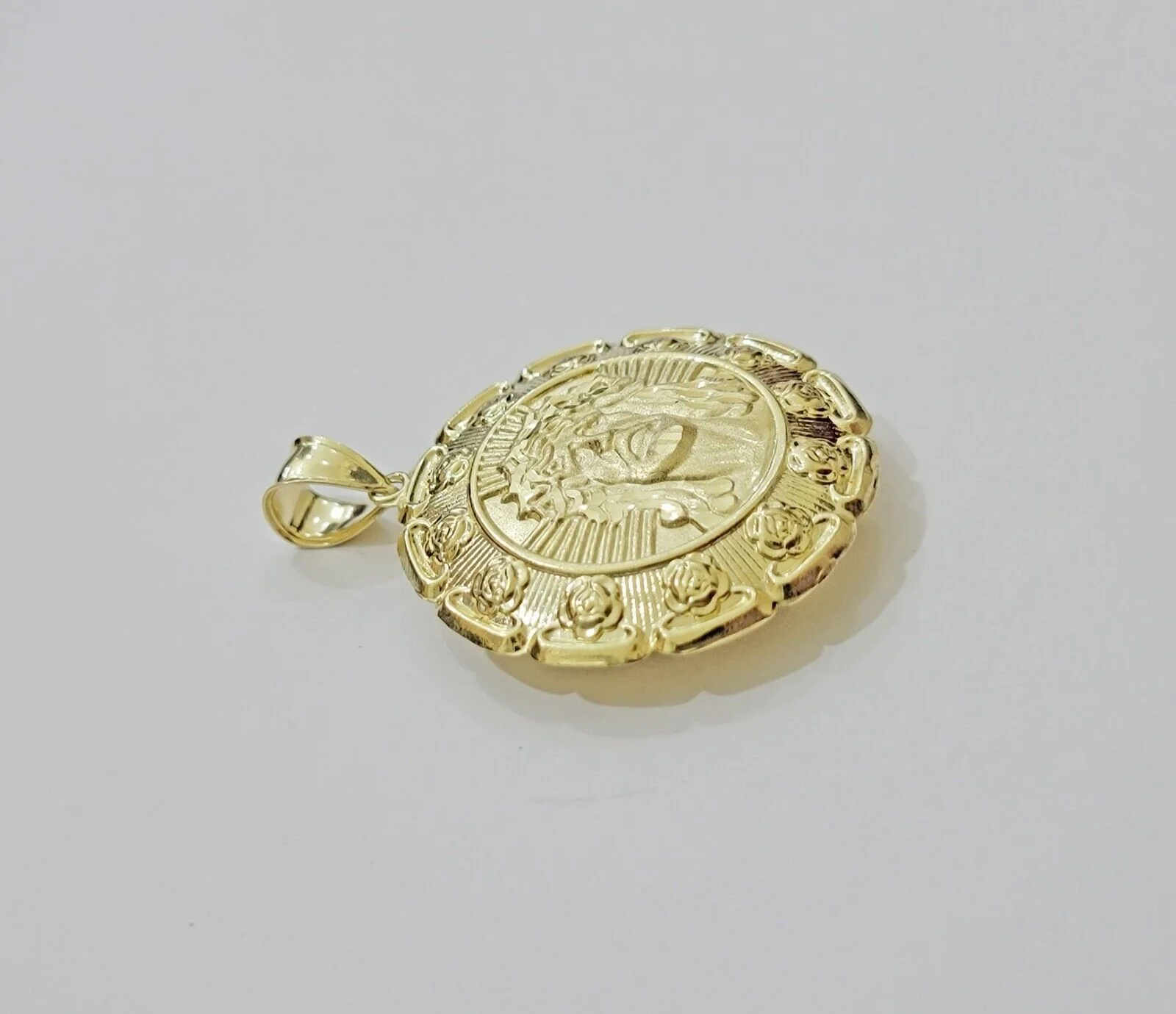 Real 10k Yellow Gold Charm Pendant Jesus Head Face & Virgin Mary 2 Inch 10KT Men - Image 10