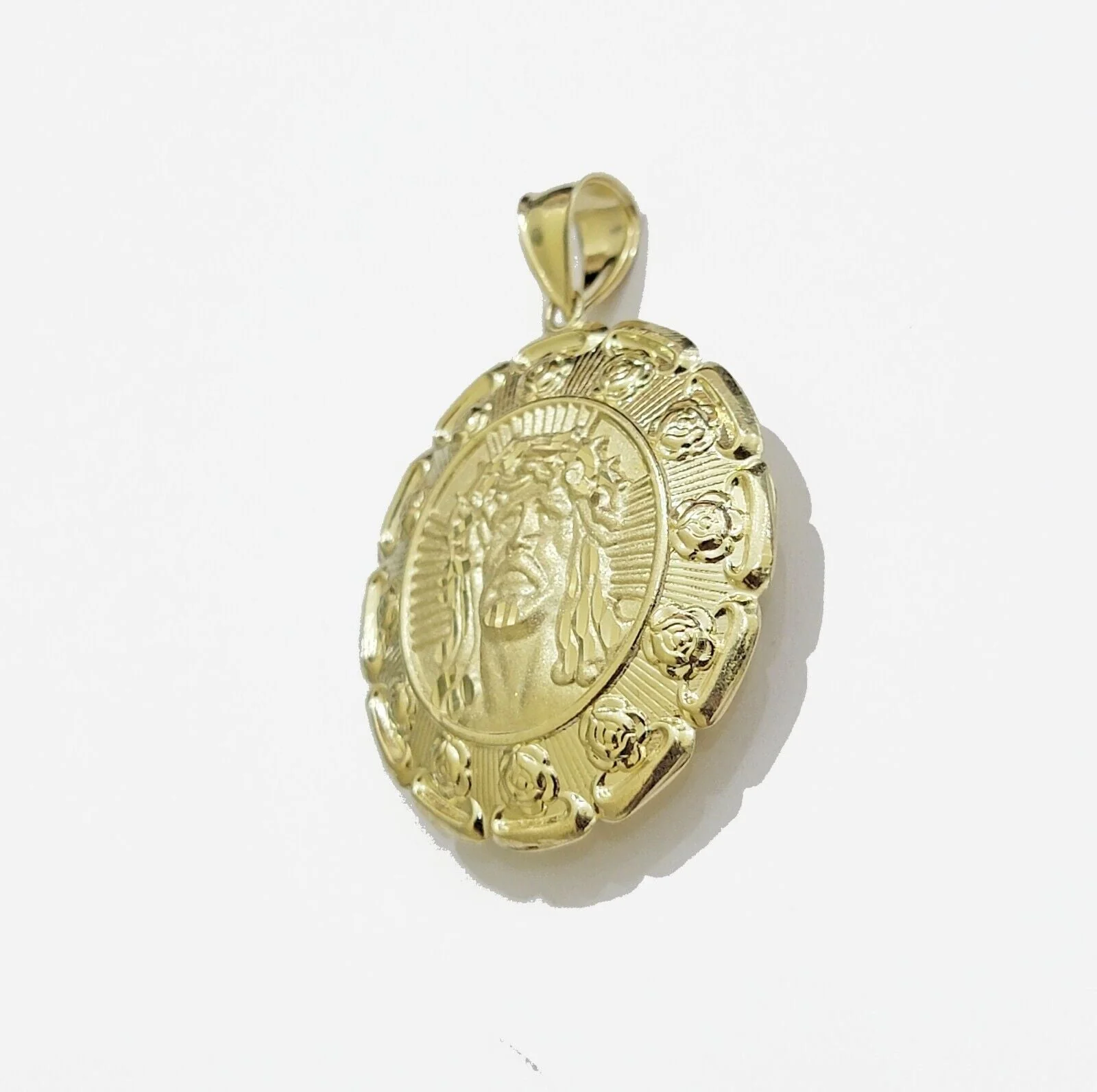 Real 10k Yellow Gold Charm Pendant Jesus Head Face & Virgin Mary 2 Inch 10KT Men - Image 11