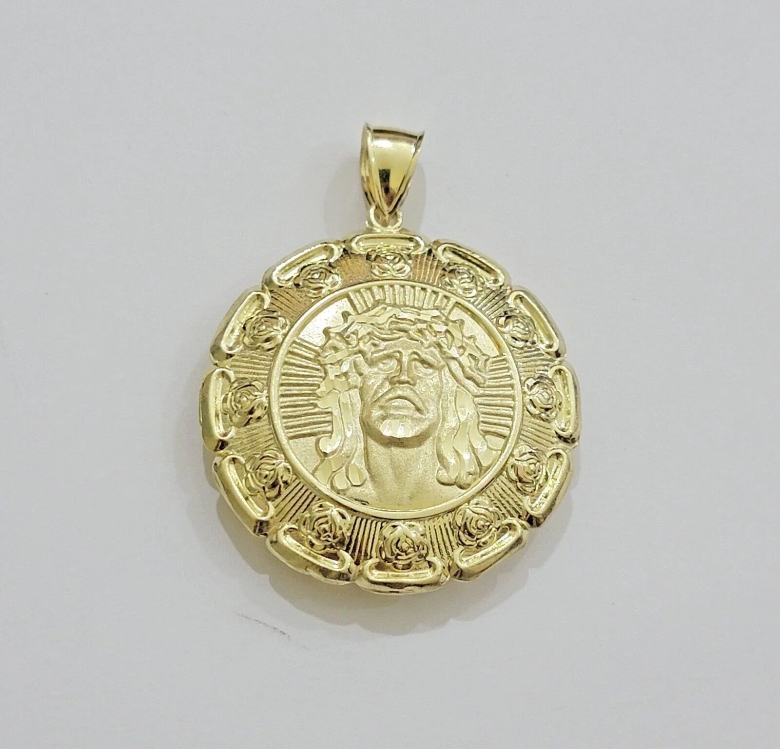 Real 10k Yellow Gold Charm Pendant Jesus Head Face & Virgin Mary 2 Inch 10KT Men - Image 5