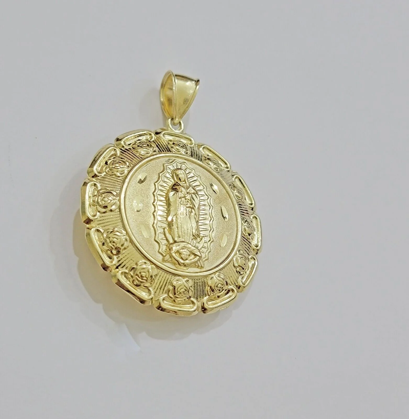Real 10k Yellow Gold Charm Pendant Jesus Head Face & Virgin Mary 2 Inch 10KT Men - Image 6