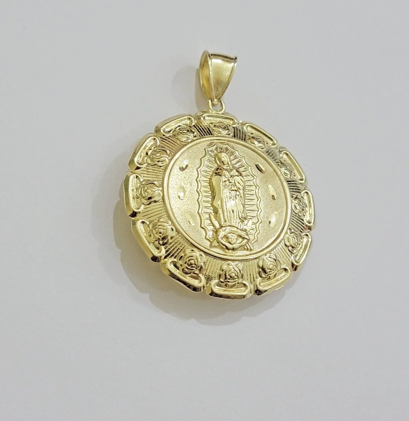 Real 10k Yellow Gold Charm Pendant Jesus Head Face & Virgin Mary 2 Inch 10KT Men - Image 7