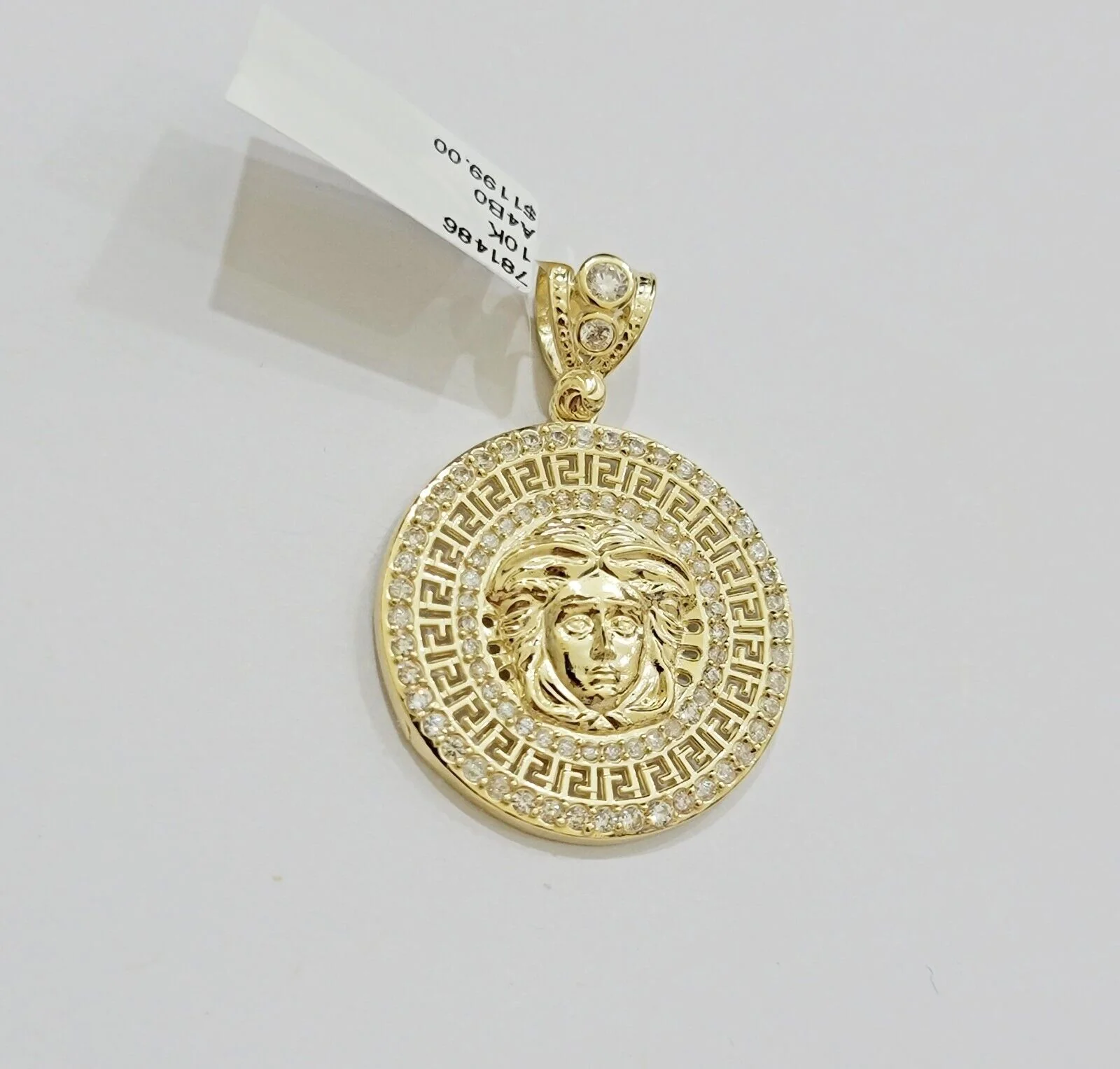 Real 10k Yellow Gold Charm Pendant Medusa Head 1.5" With Stones 10kt for Chain - Image 2