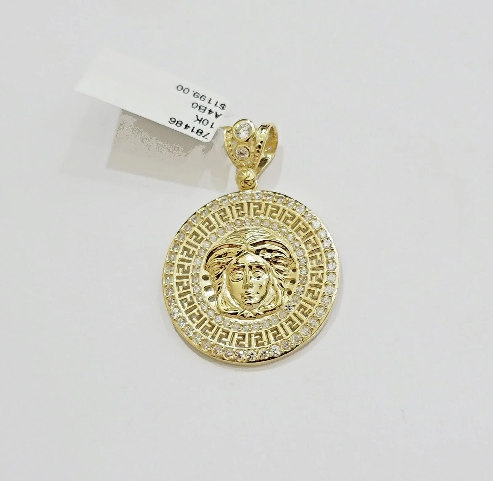 Real 10k Yellow Gold Charm Pendant Medusa Head 1.5" With Stones 10kt for Chain - Image 4