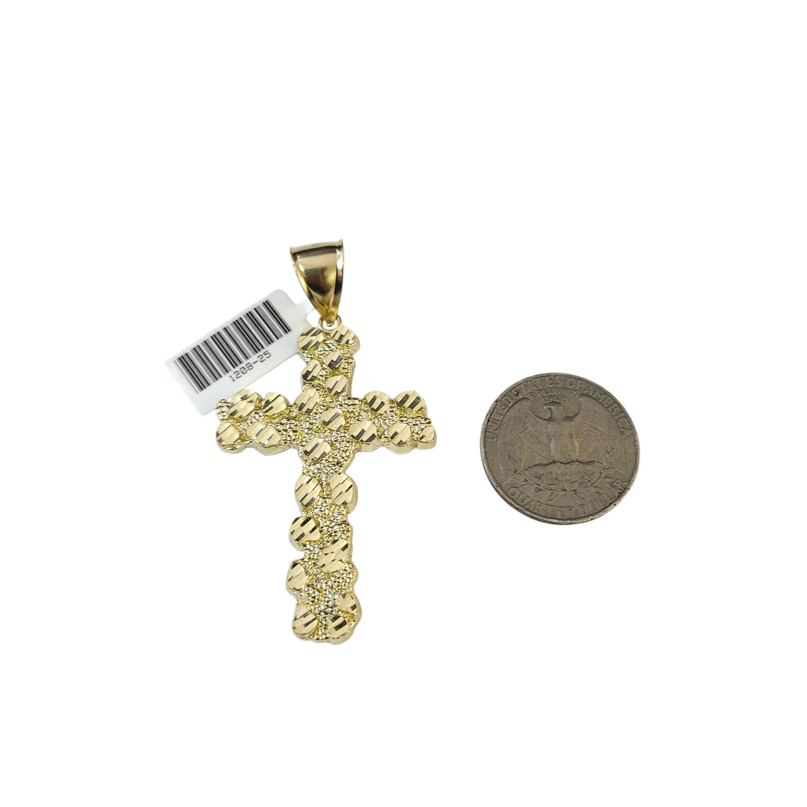 Real 10k Yellow Gold Charm Pendant Nugget Cross 2.5" Diamond Cuts 10KT - Image 3