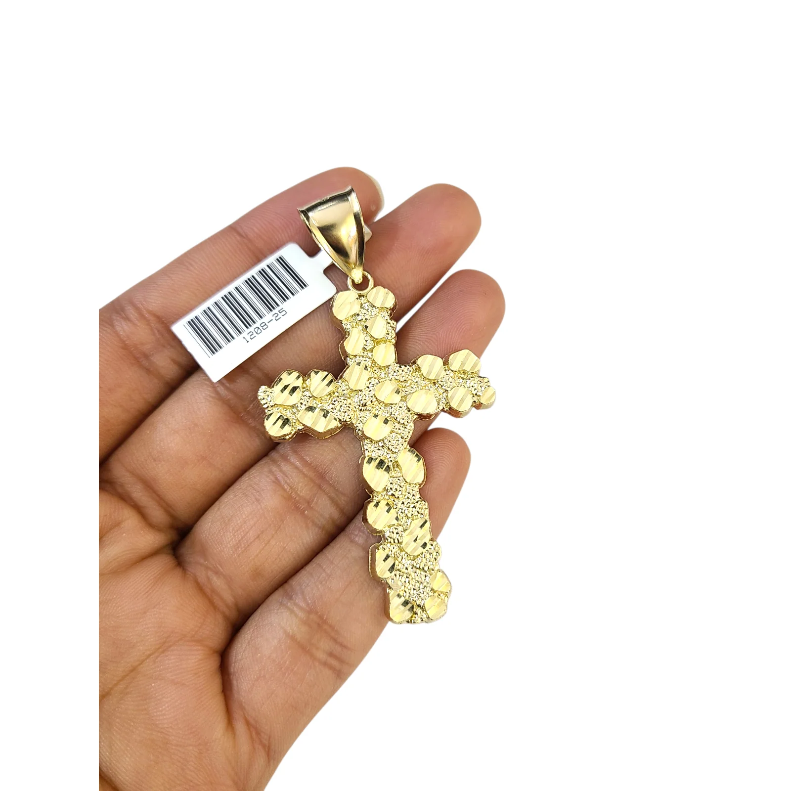 Real 10k Yellow Gold Charm Pendant Nugget Cross 2.5" Diamond Cuts 10KT - Image 4