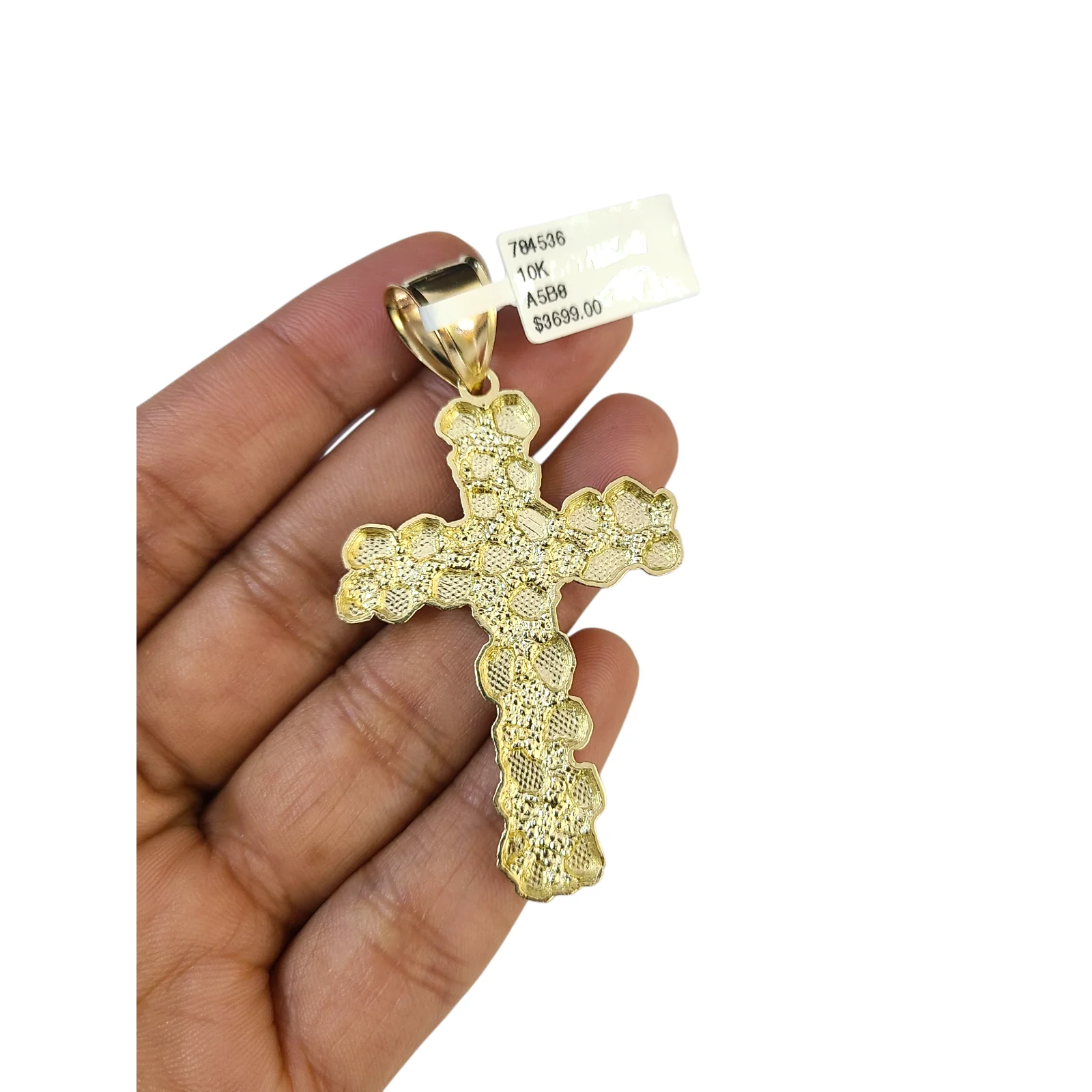 Real 10k Yellow Gold Charm Pendant Nugget Cross 2.5" Diamond Cuts 10KT - Image 5