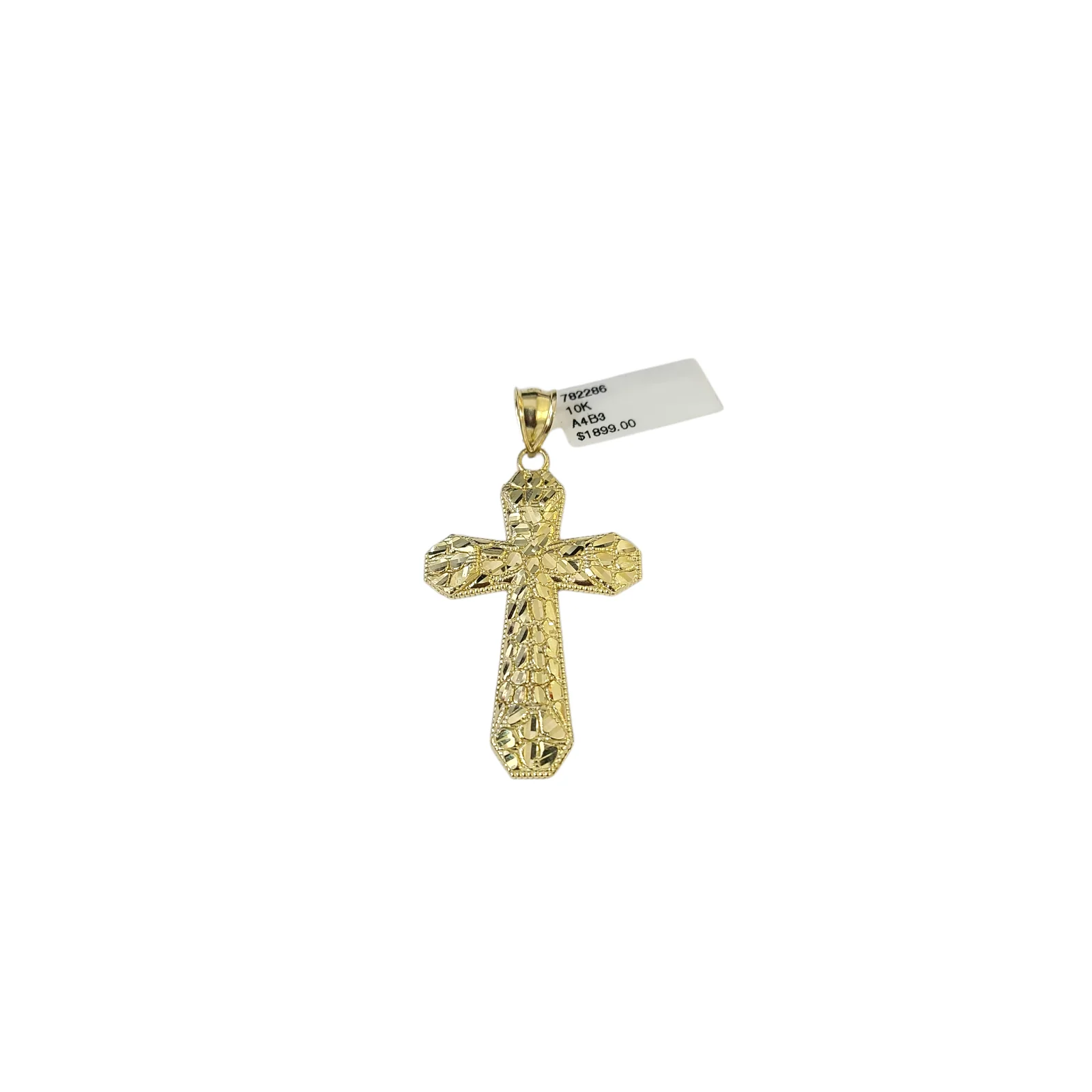 Real 10k Yellow Gold Charm Pendant Nugget Cross Diamond Cuts 10KT - Image 2