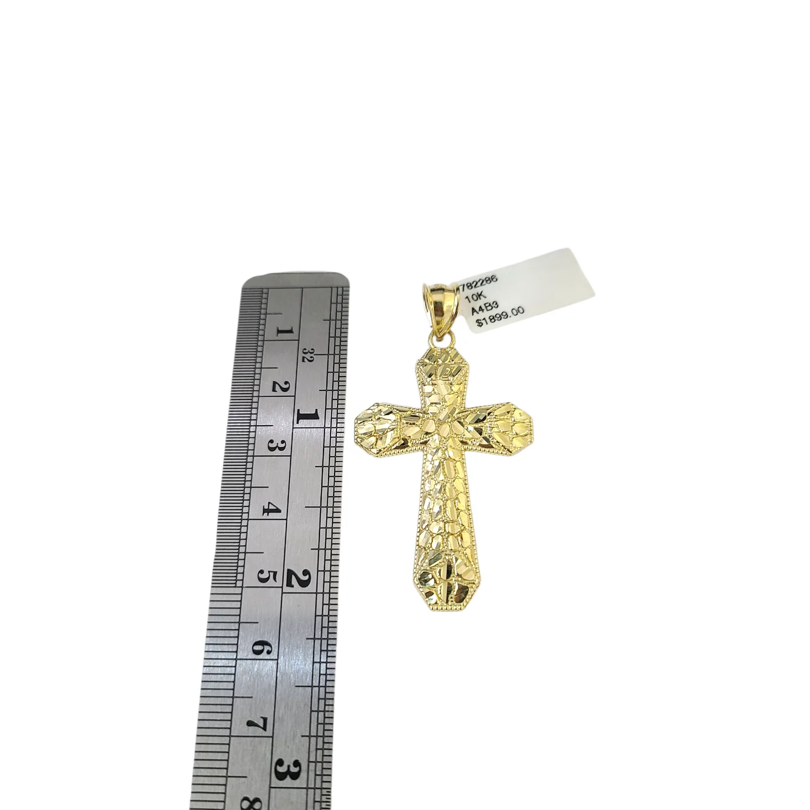 Real 10k Yellow Gold Charm Pendant Nugget Cross Diamond Cuts 10KT - Image 3