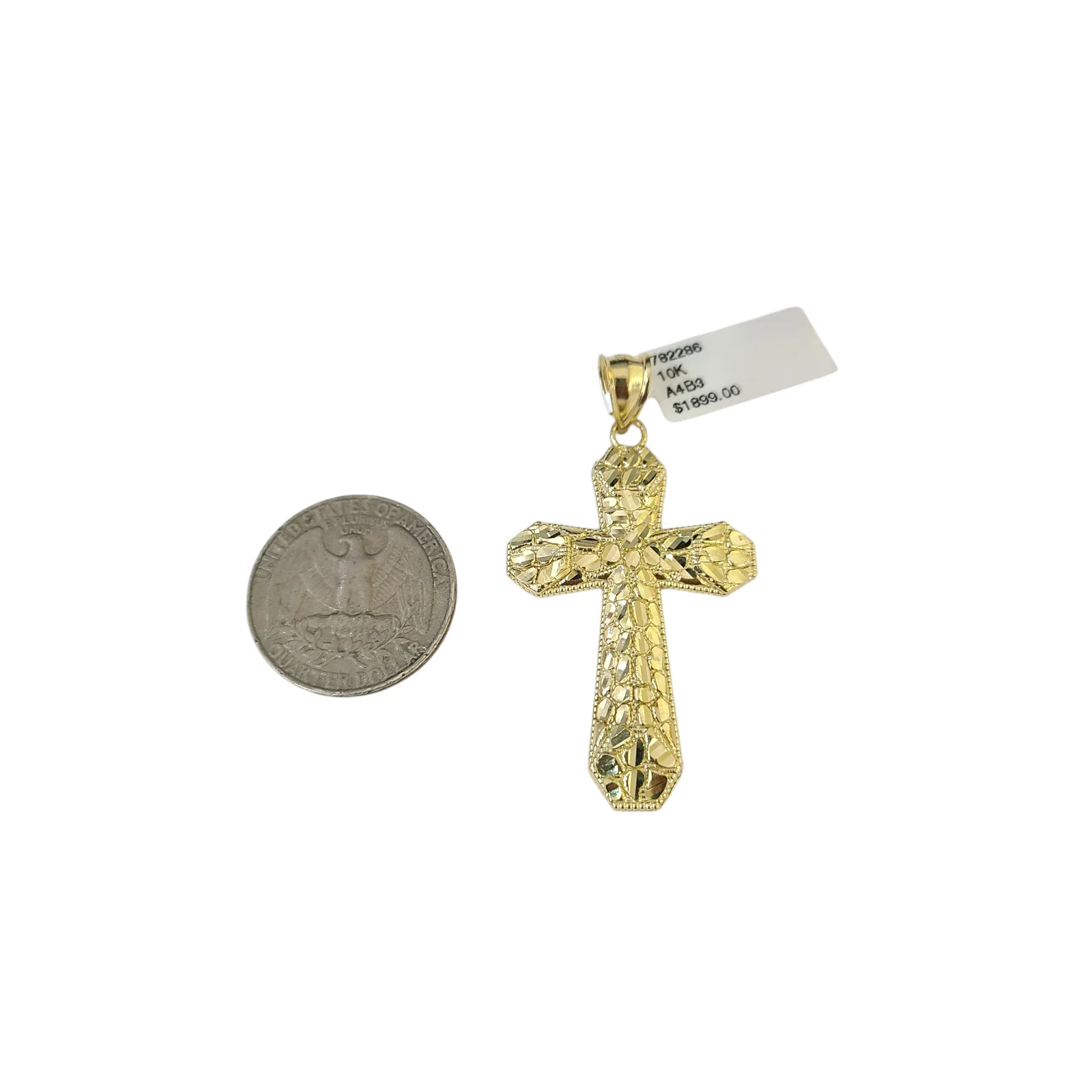 Real 10k Yellow Gold Charm Pendant Nugget Cross Diamond Cuts 10KT - Image 4