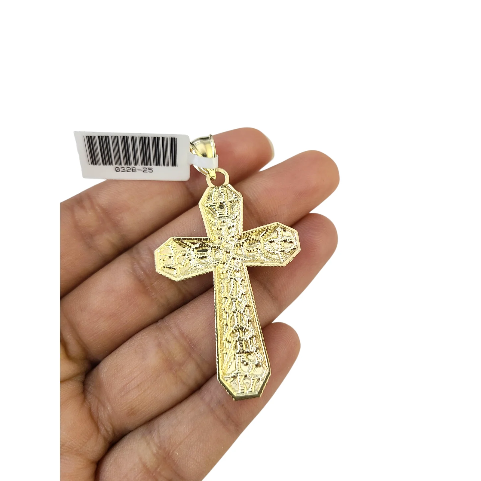Real 10k Yellow Gold Charm Pendant Nugget Cross Diamond Cuts 10KT - Image 5
